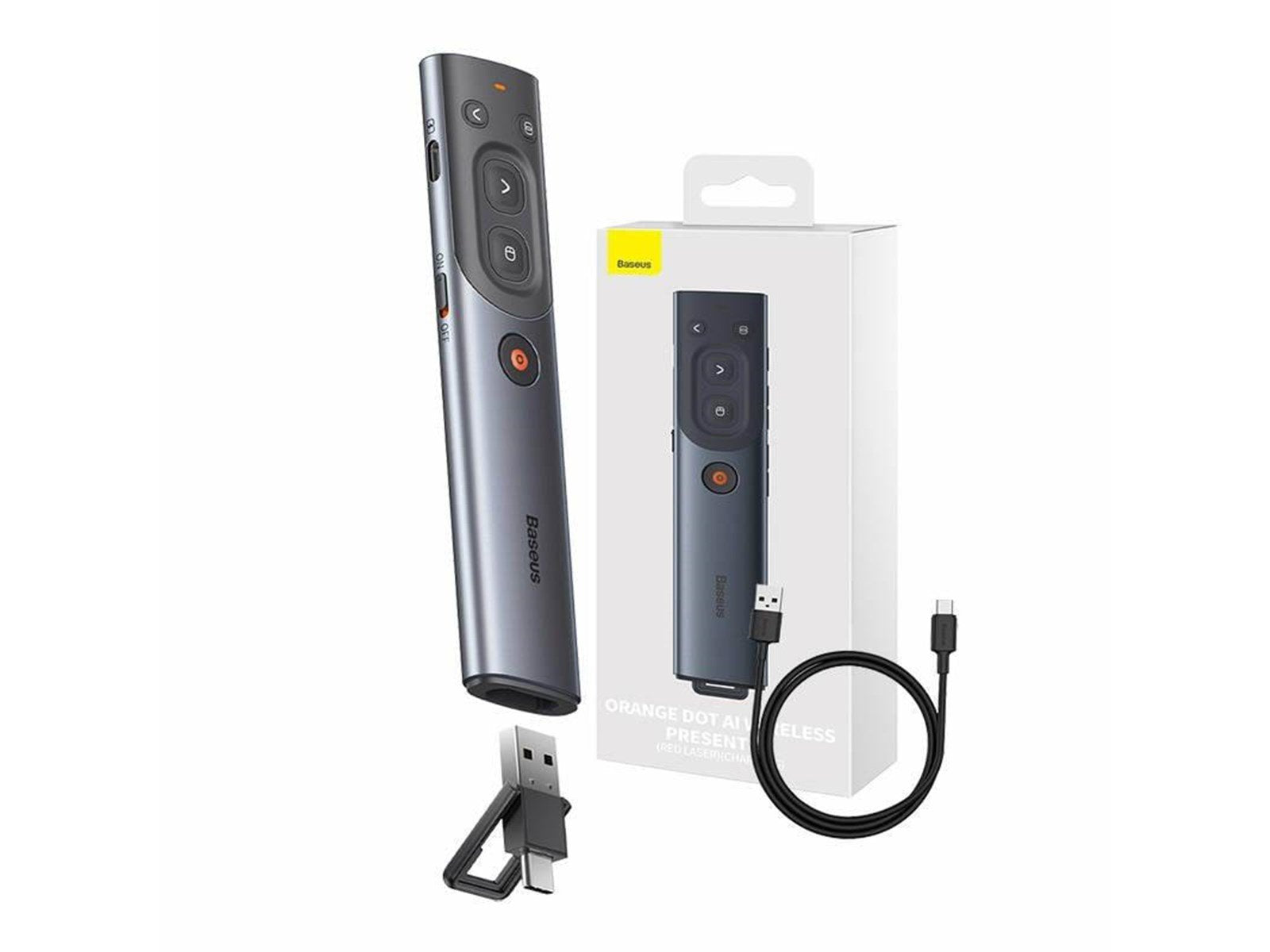 Baseus Orange Dot Multifunctional remote control for presentation with a red laser pointer - gray