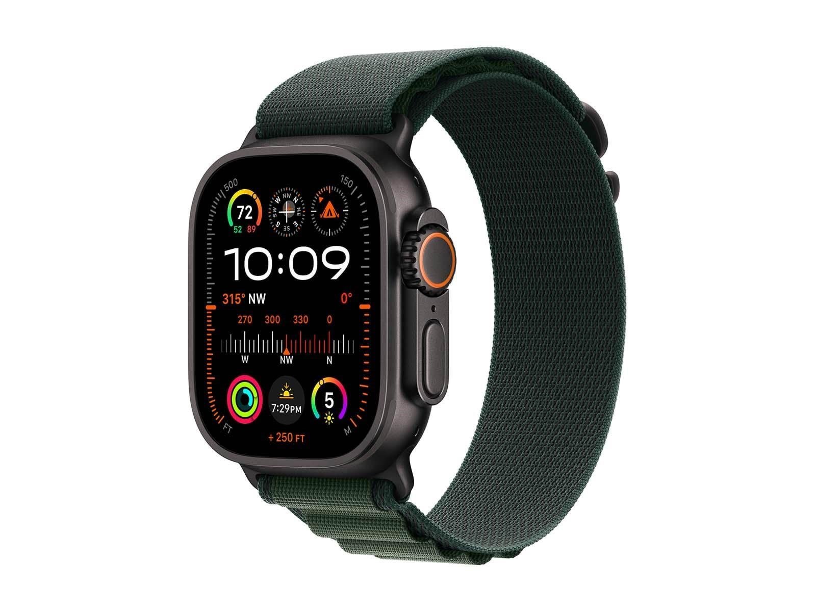 Apple Watch Ultra 2 GPS + Cellular 49mm - Black Titanium Case with Dark Green Alpine Loop - Large
