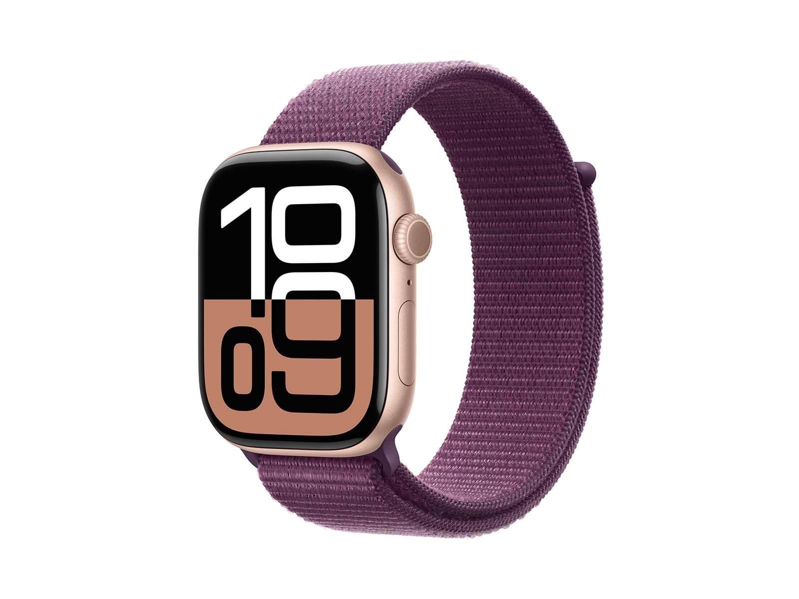 Apple Watch Series 10 GPS 46mm - Rose Gold Aluminium Case with Plum Sport Loop