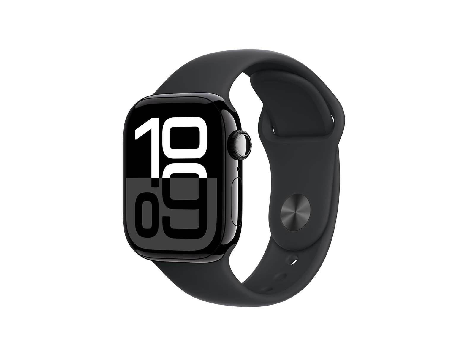 Apple Watch Series 10 GPS + Cellular 42mm - Jet Black Aluminium Case with Black Sport Band - S/M