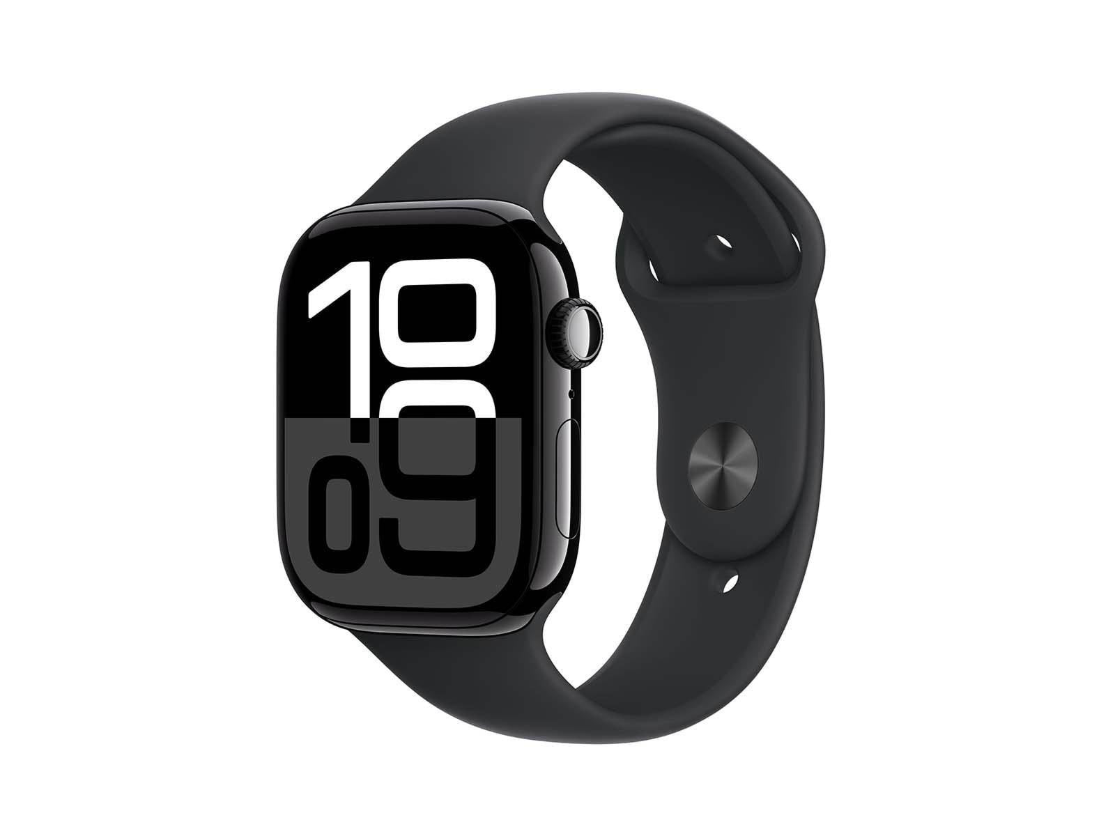 Apple Watch Series 10 GPS + Cellular 46mm - Jet Black Aluminium Case with Black Sport Band - S/M