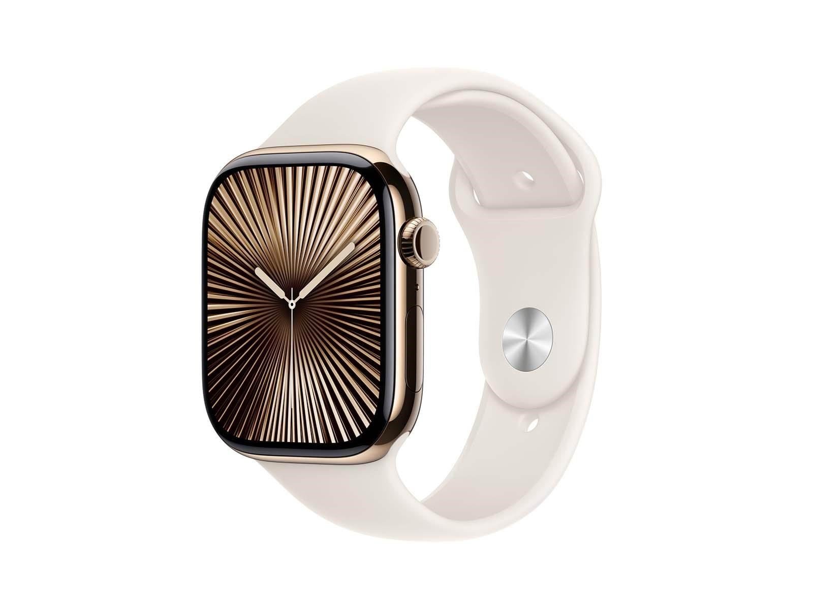 Apple Watch Series 10 GPS + Cellular 46mm - Gold Titanium Case with Starlight Sport Band - S/M