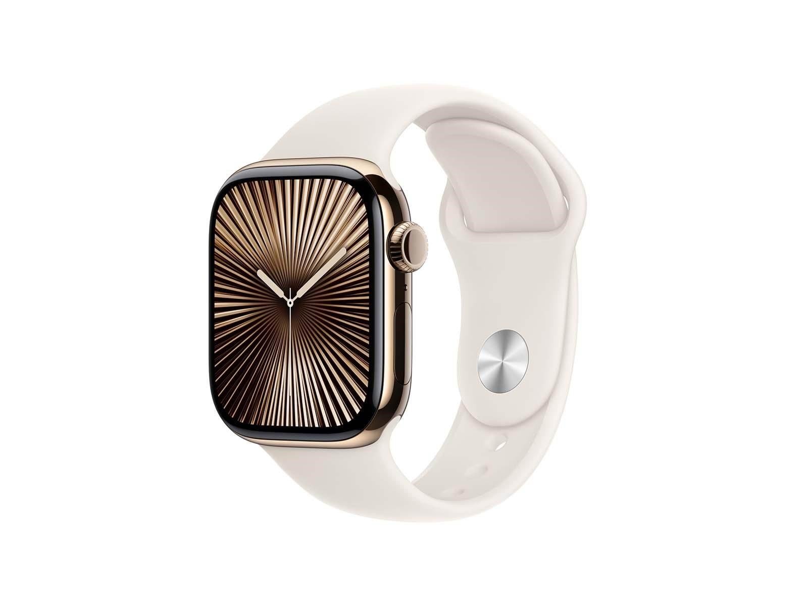 Apple Watch Series 10 GPS + Cellular 42mm - Gold Titanium Case with Starlight Sport Band - M/L
