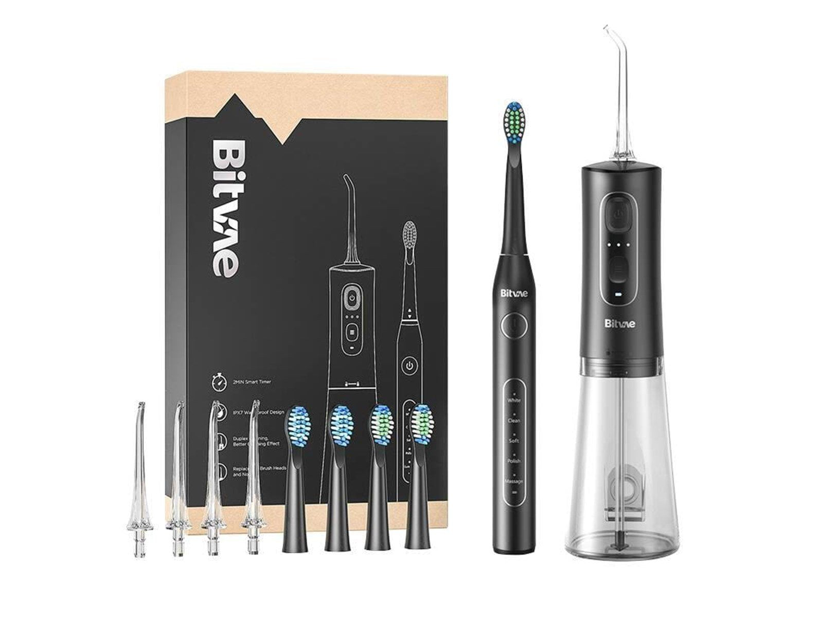 Bitvae Elektrische Zahnbürste Sonic toothbrush with tips set and water flosser D2+C2 (black)