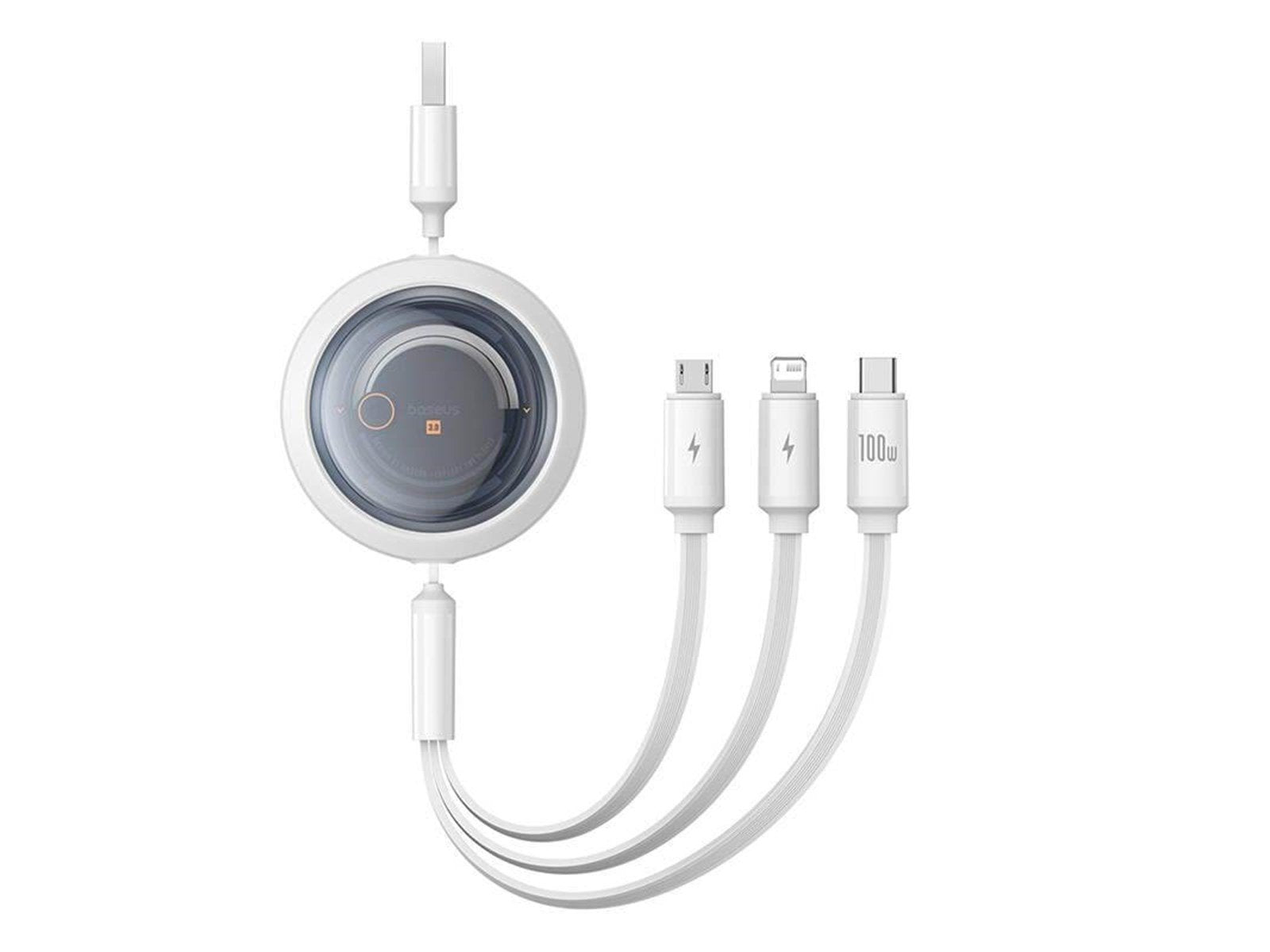 Baseus 3-in-1 Free2Draw USB to M+L+C 100W cable 1.1 m (white)
