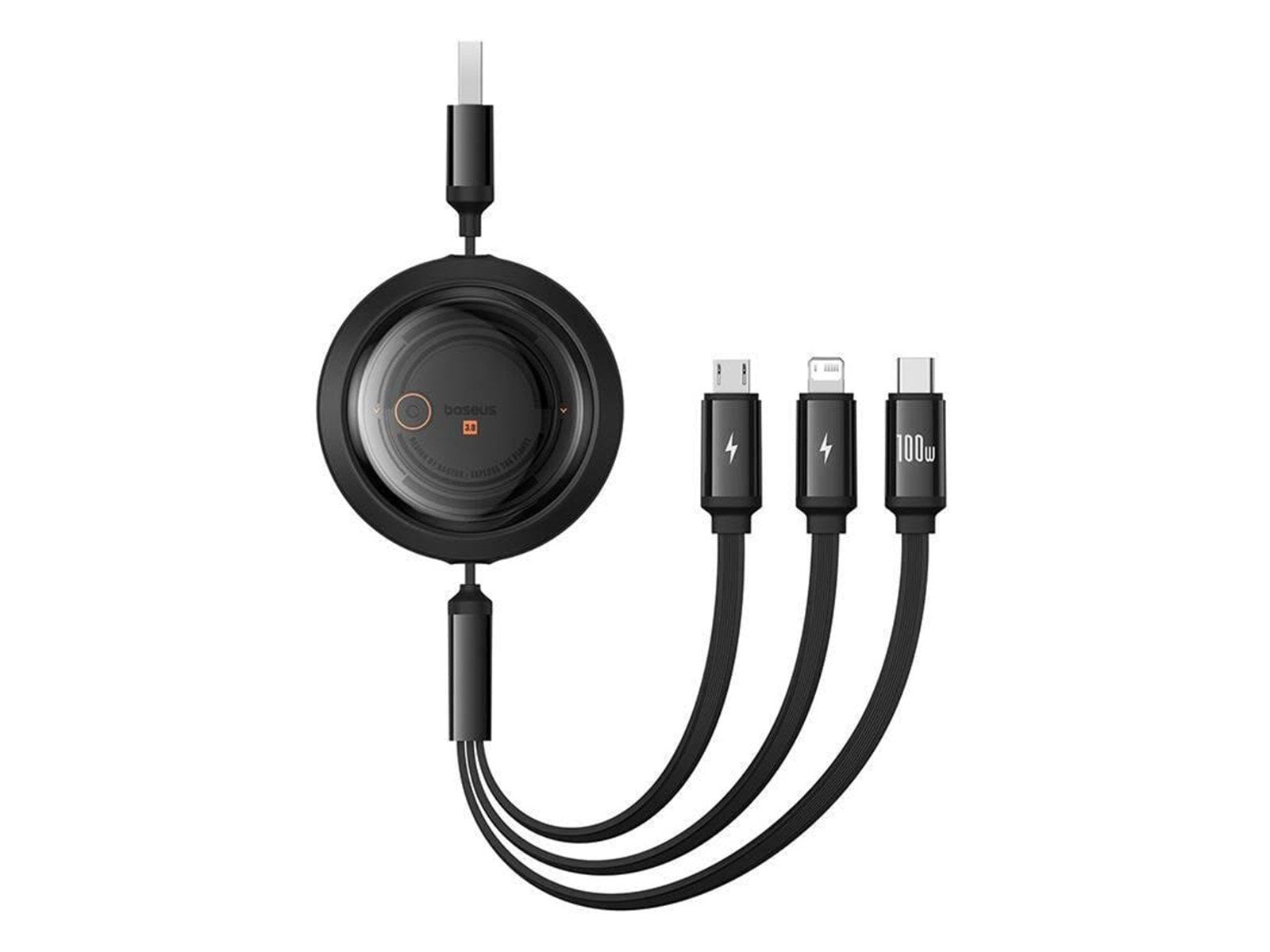 Baseus 3-in-1 Free2Draw USB to M+L+C 100W cable 1.1 m (black)