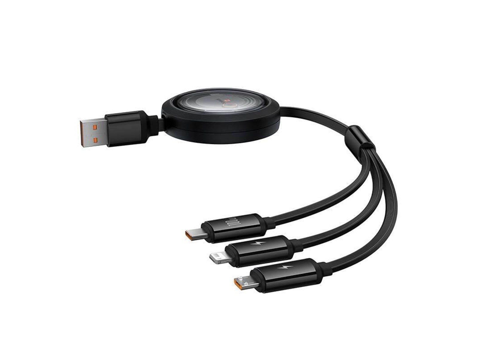 Baseus 3-in-1 Free2Draw USB to M+L+C 100W cable 1.1 m (black)