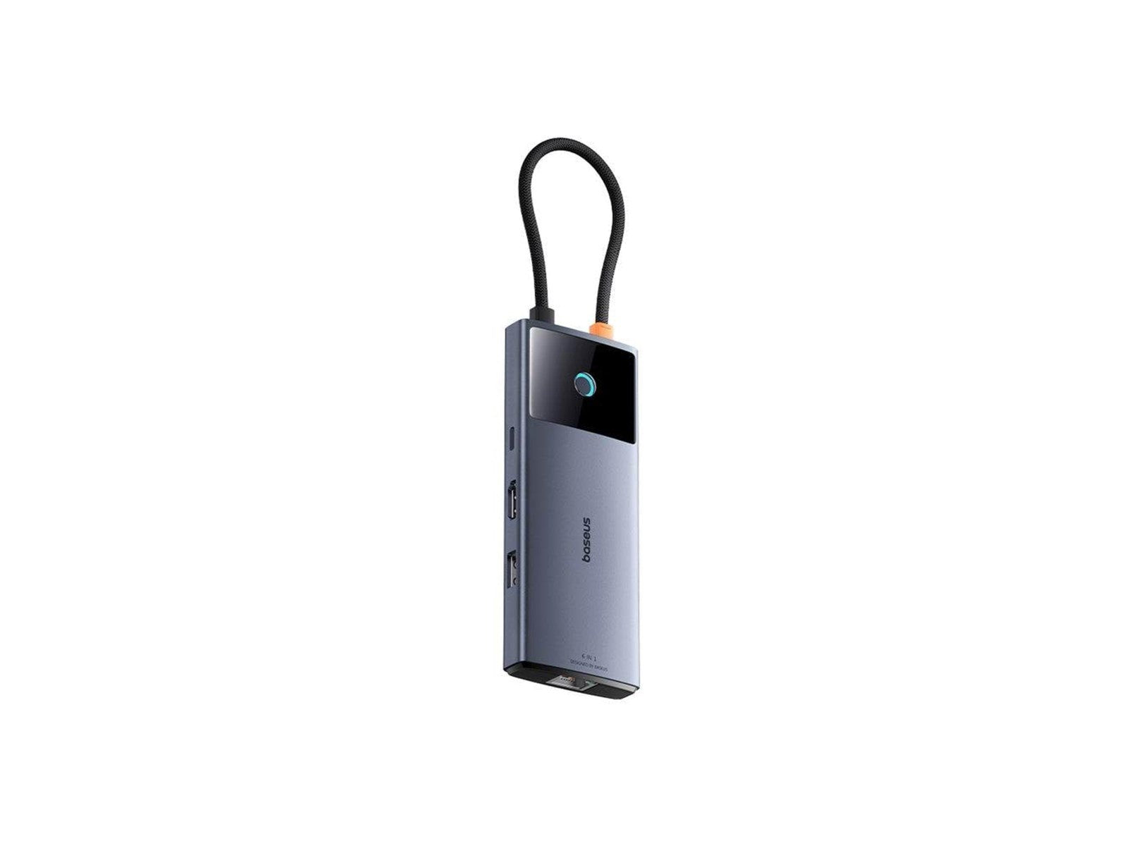 Baseus Hub 6in1 Metal Gleam 2 Series USB-C to 2xUSB 3.0 +USB-C + HDMI + USB-C PD + Ethernet RJ45 USB-Hubs - Grau
