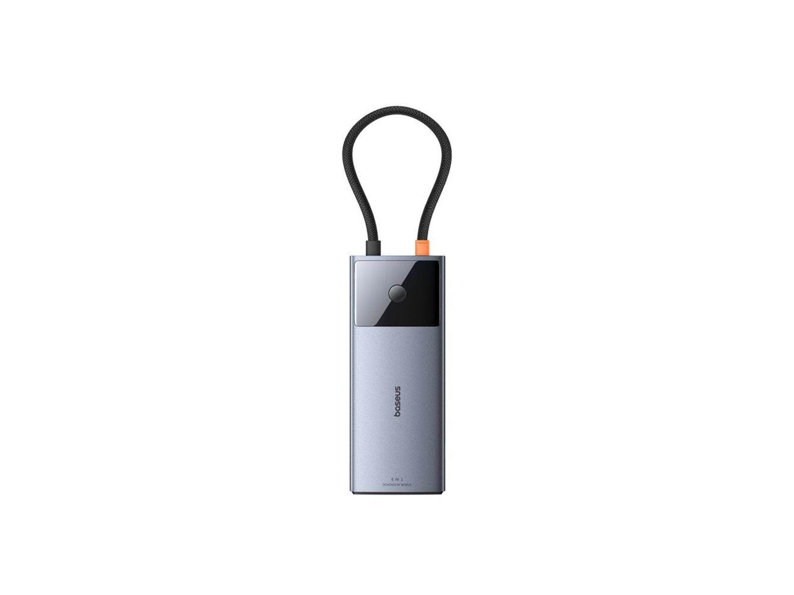 Baseus Hub 6in1 Metal Gleam 2 Series USB-C to 2xUSB 3.0 +USB-C + HDMI + USB-C PD + Ethernet RJ45 USB-Hubs - Grau