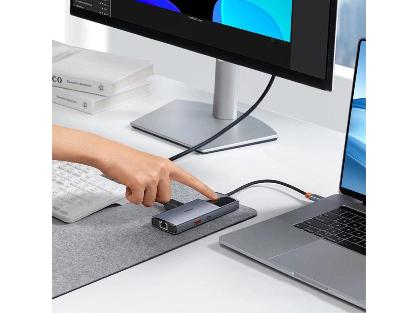 Baseus Hub 6in1 Metal Gleam 2 Series USB-C to 2xUSB 3.0 +USB-C + HDMI + USB-C PD + Ethernet RJ45 USB-Hubs - Grau