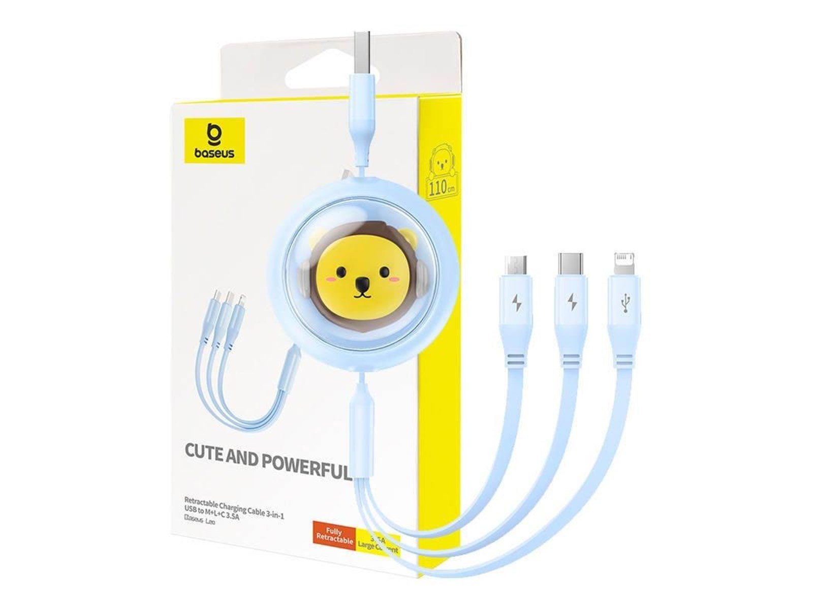 Baseus Charging Cable 3w1 USB to USB-C USB-M Lightning 3.5A 1.1m (blue)