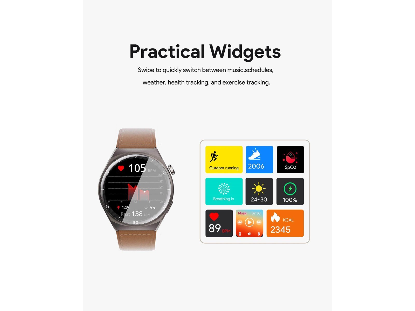 Aukey SW-2U SmartWatch 2 Ultra - Dark Brown Leather