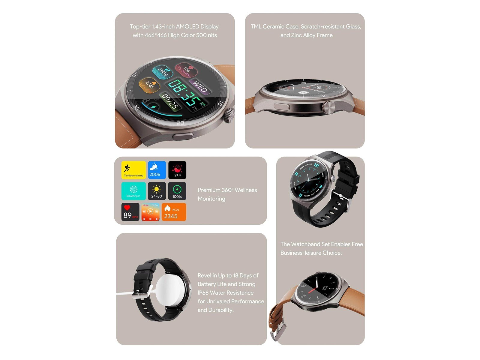 Aukey SW-2U SmartWatch 2 Ultra - Dark Brown Leather