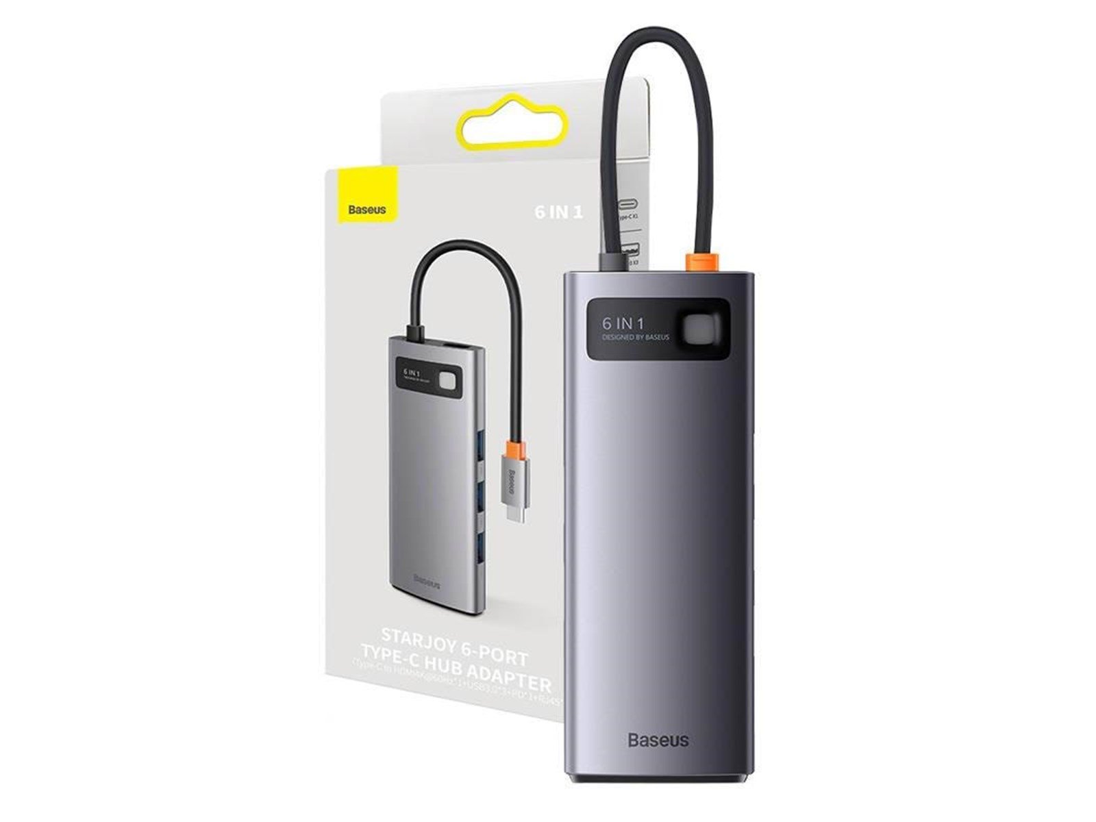 Baseus StarJoy Series 6-in-1 Hub USB-C to HDMI + 3 x USB 3.0 + USB-C PD + RJ45 USB-Hubs - Grau