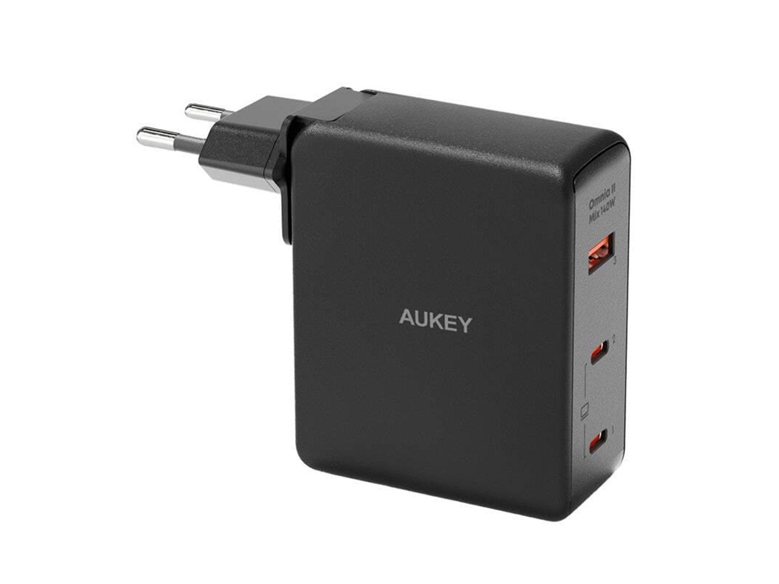 Aukey PA-B7O 1xUSB-A 2xUSB-C 140W GaN power charger (black)