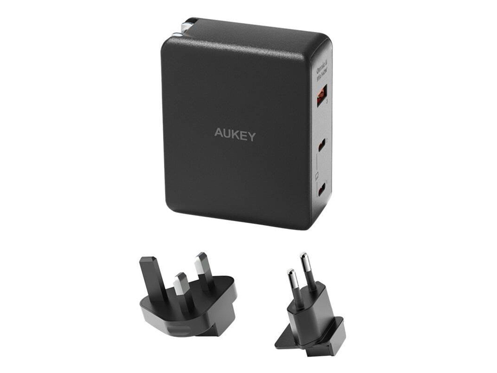 Aukey PA-B7O 1xUSB-A 2xUSB-C 140W GaN power charger (black)