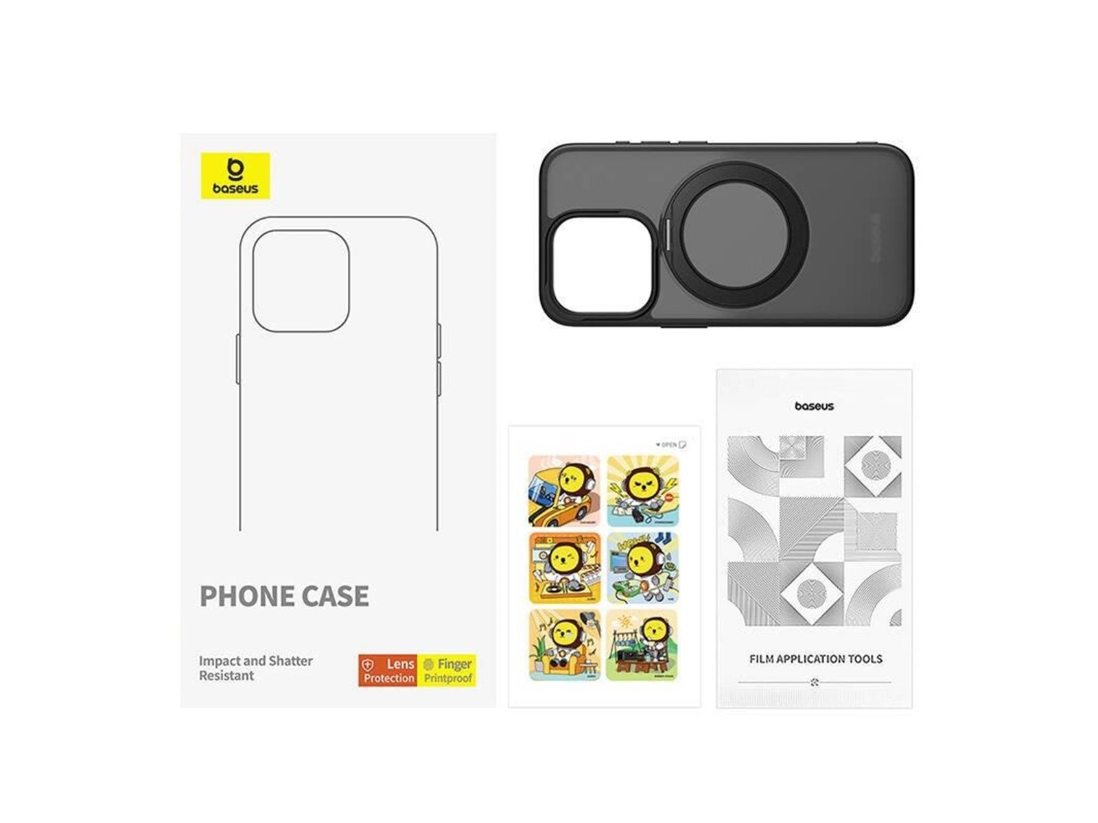 Baseus SkyRing Magnetic case with stand for iP 14 Pro Max + tempered glass and cleaning kit (black)
