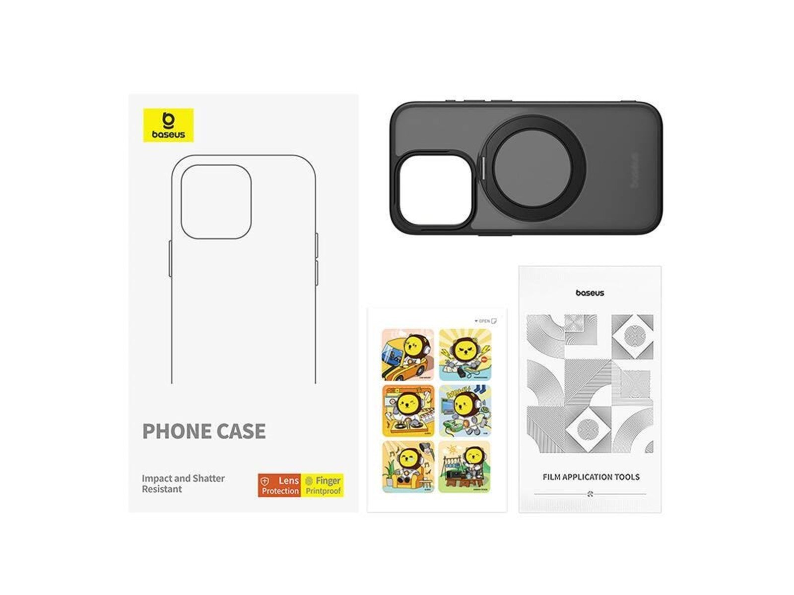 Baseus SkyRing Magnetic case with stand for iP 13 Pro + tempered glass and cleaning kit (black)