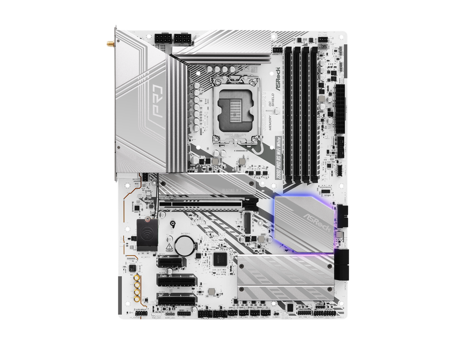 ASRock Z890 PRO RS WIFI WHITE Mainboard - Intel Z890 - Intel LGA1851 socket - DDR5 RAM - ATX