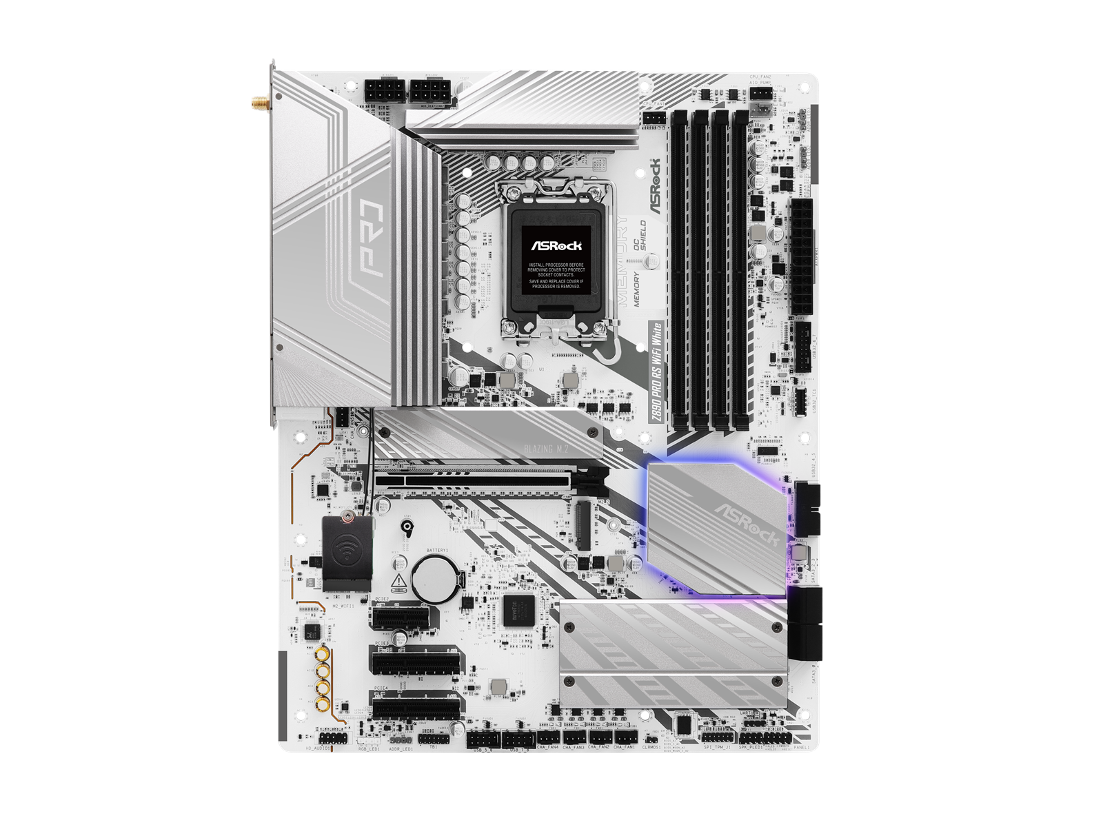 ASRock Z890 PRO RS WIFI WHITE Mainboard - Intel Z890 - Intel LGA1851 socket - DDR5 RAM - ATX