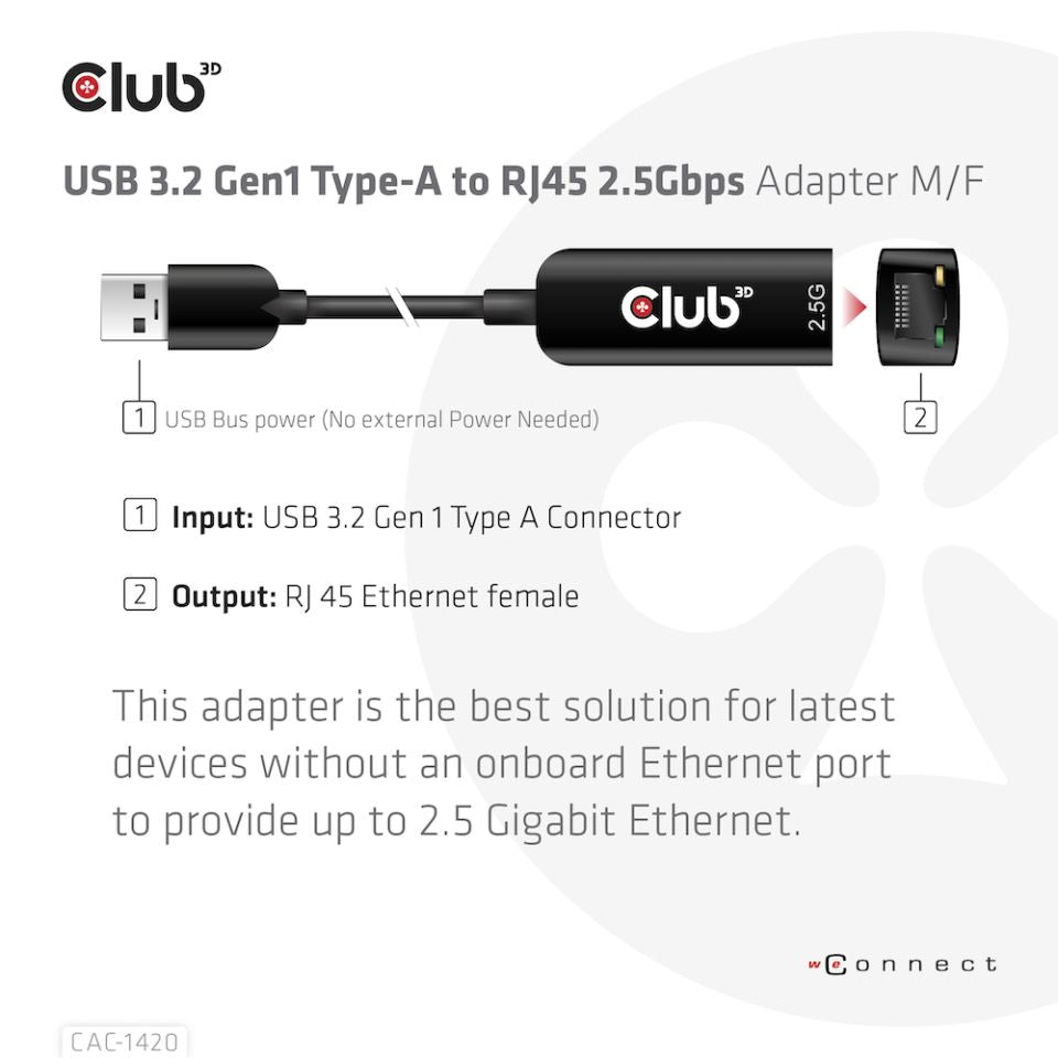 Club3D Adapter USB 3.2 Typ A > RJ-45 2.5Gb retail