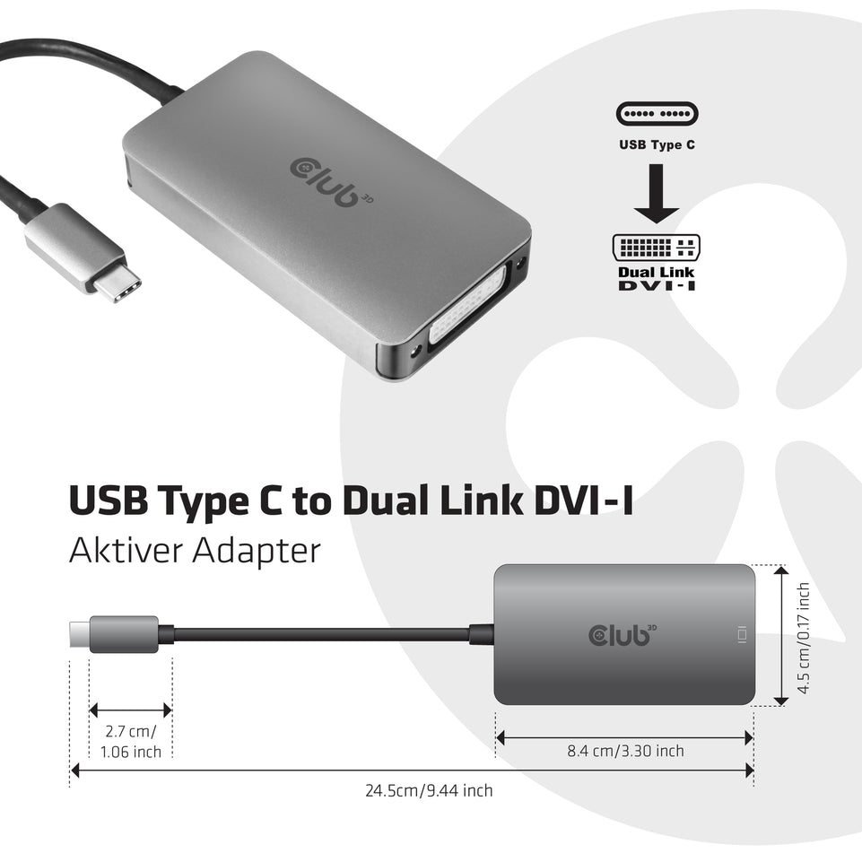 Club3D Adapter USB 3.2 Typ C > DVI-D        aktiv St/Bu retail