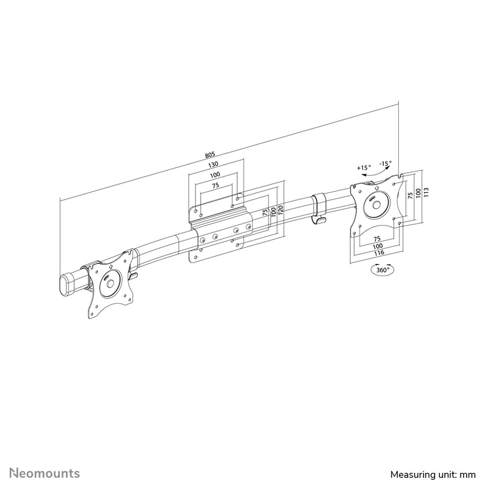 Neomounts TIS 10"-27" 2TFT Adapter 1TFT->2TFT