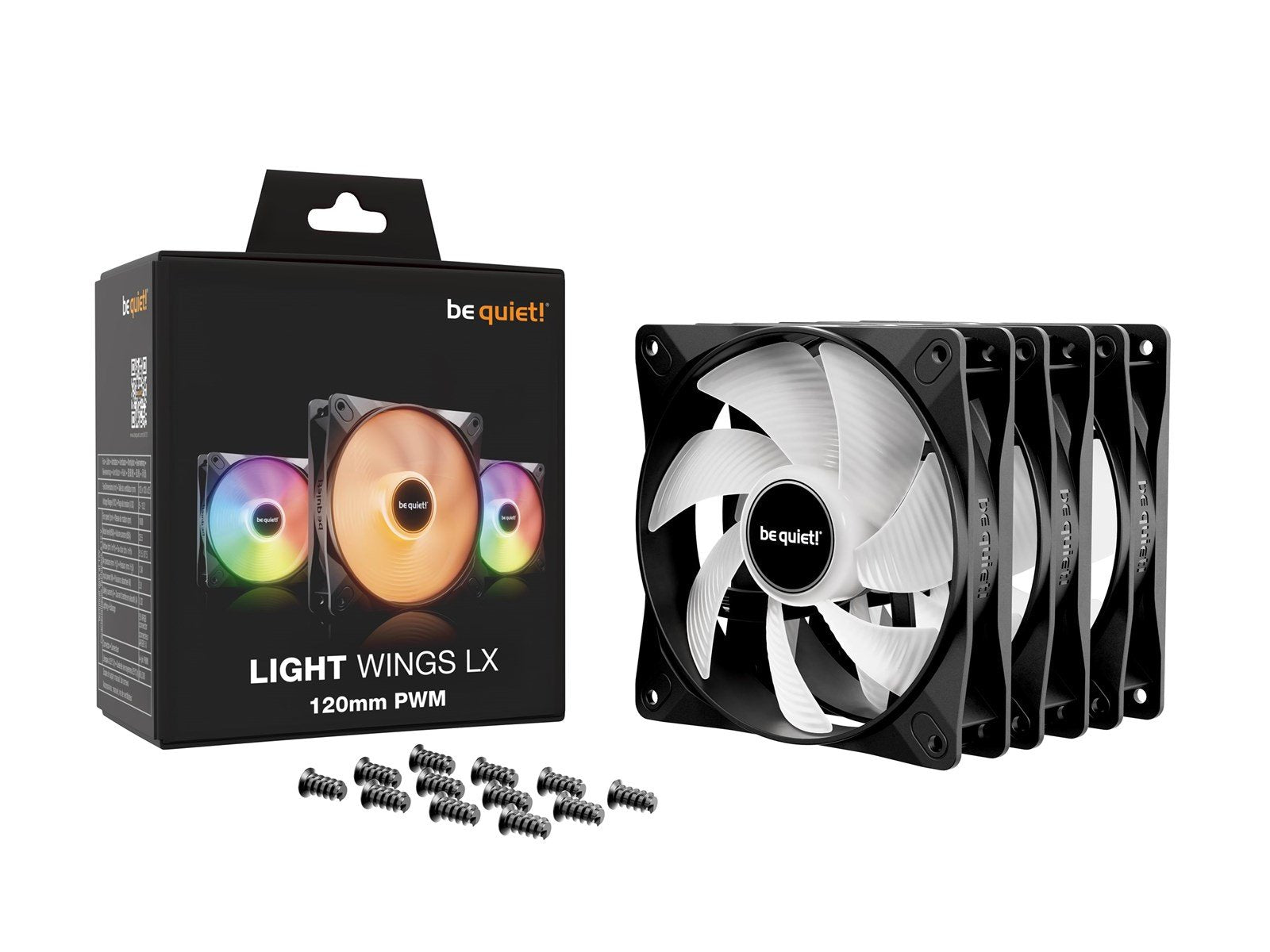 be quiet! LIGHT WINGS LX 120 (3-pack) - Gehäuselüfter - 120mm - Schwarz mit RGB LED - 25 dBA