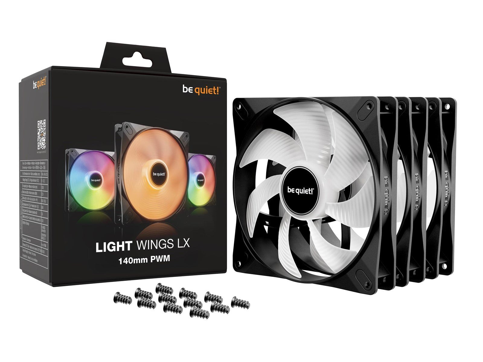 be quiet! LIGHT WINGS LX 140 (3-pack) - Gehäuselüfter - 140mm - Schwarz mit RGB LED - 23 dBA