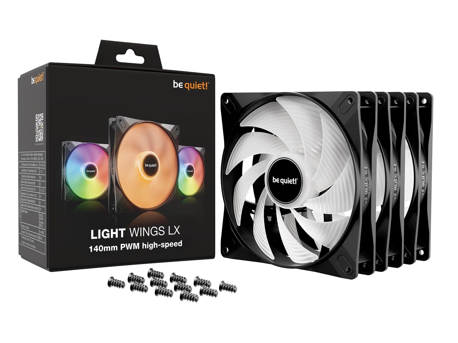 be quiet! LIGHT WINGS LX 140mm high-speed (3-pack) - Gehäuselüfter - 140mm - Schwarz mit RGB LED - 23 dBA