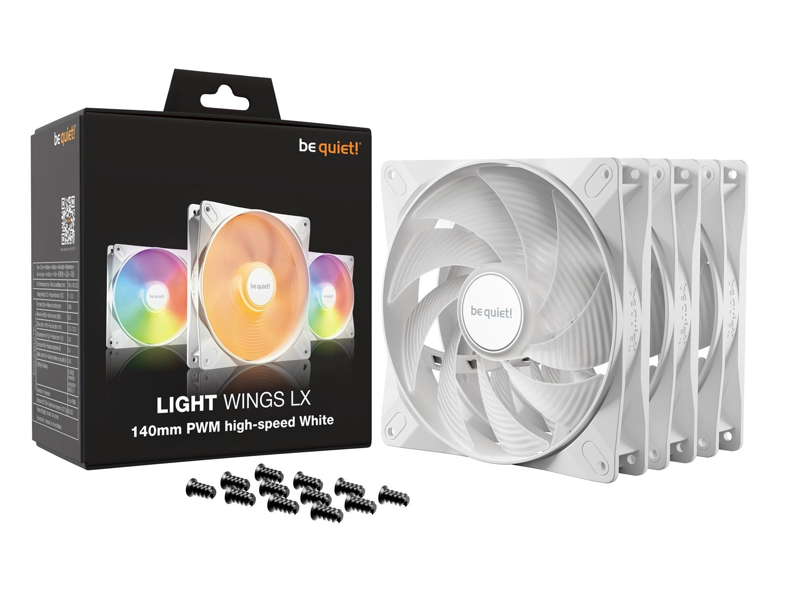 be quiet! LIGHT WINGS LX 140mm high-speed White (3-pack) - Gehäuselüfter - 140mm - Weiß mit RGB-Beleuchtung - 23 dBA