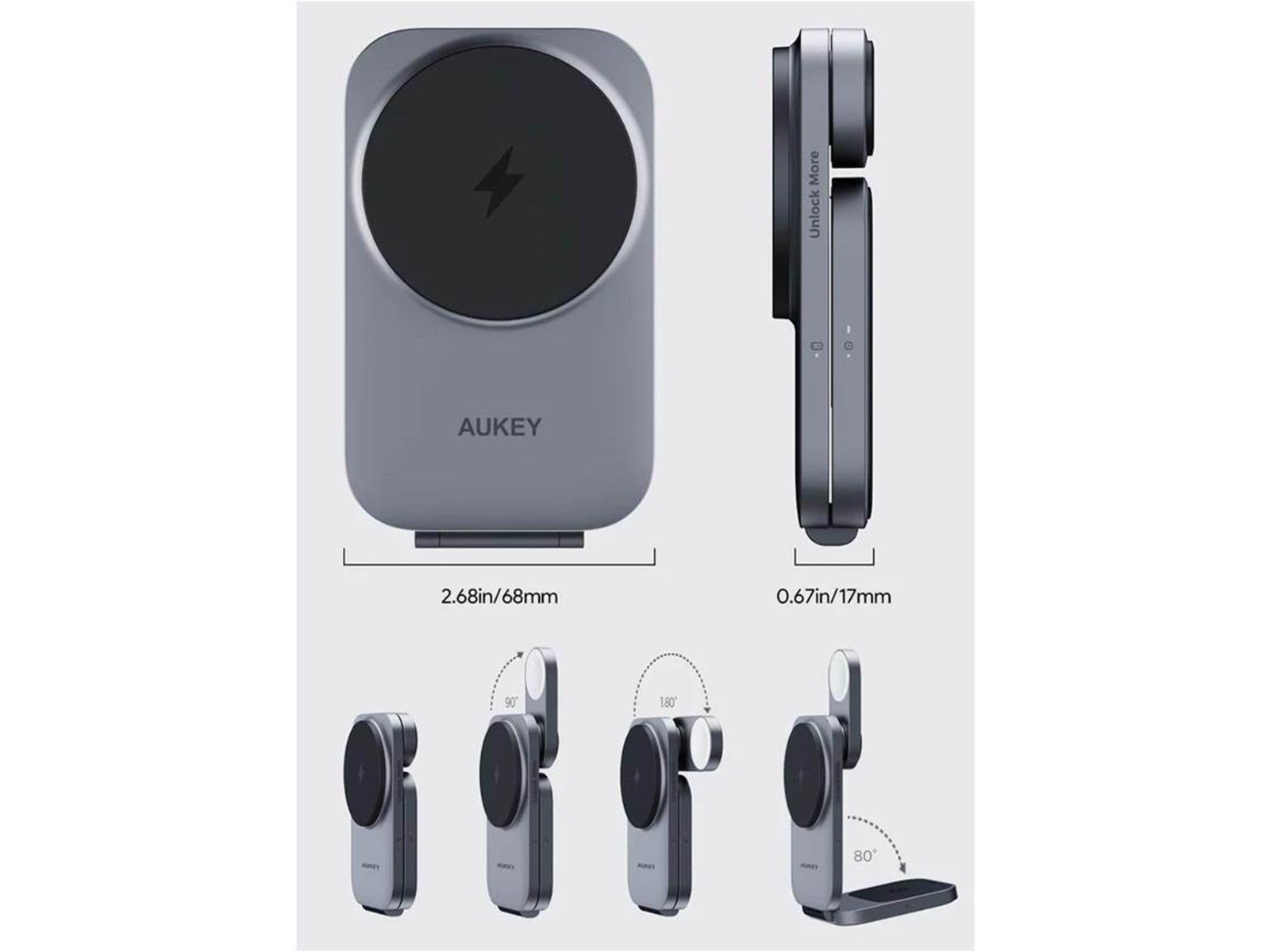 Aukey LC-MC312 MagFusion Z Qi2 3-in-1 Foldable Wireless Charging Station