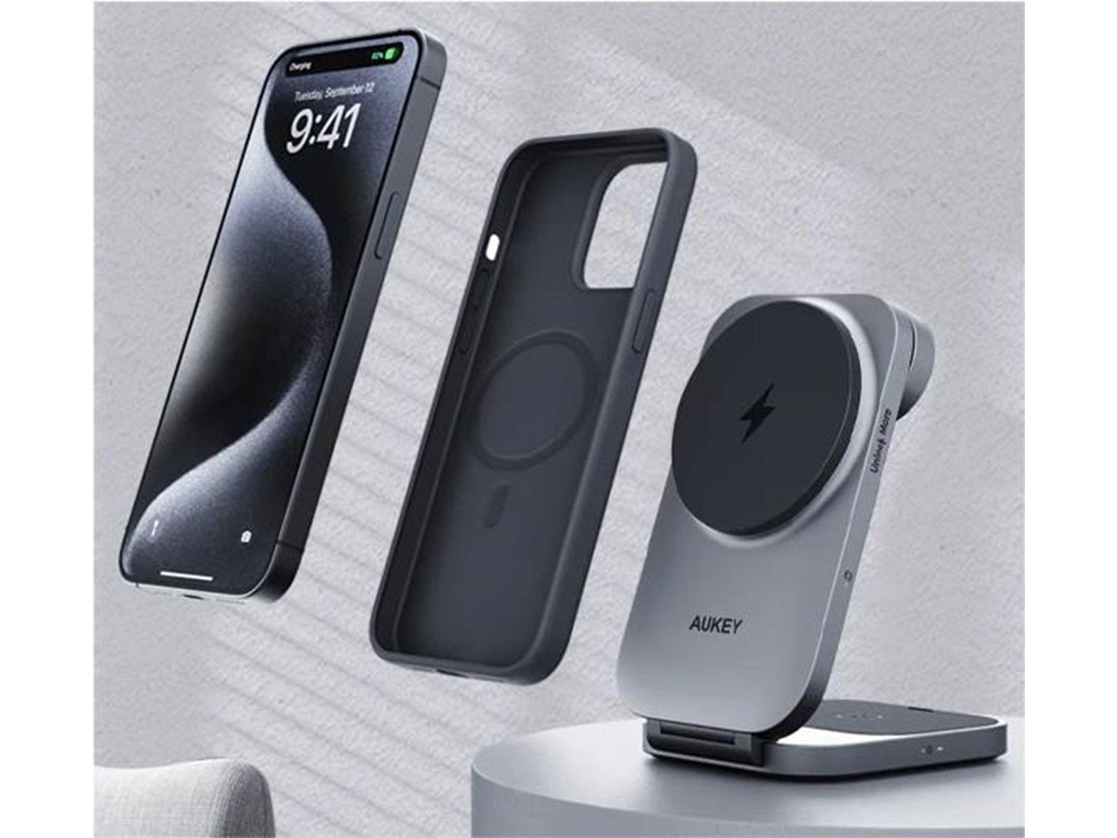 Aukey LC-MC312 MagFusion Z Qi2 3-in-1 Foldable Wireless Charging Station