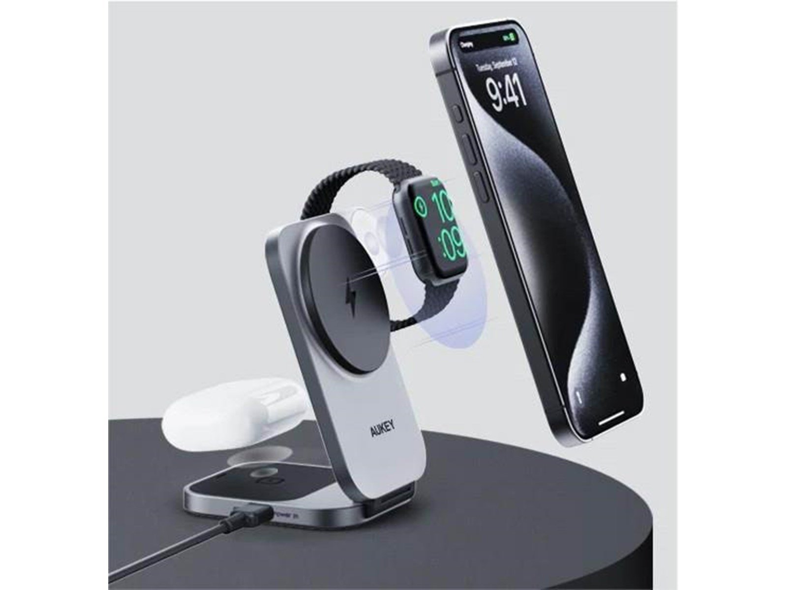 Aukey LC-MC312 MagFusion Z Qi2 3-in-1 Foldable Wireless Charging Station