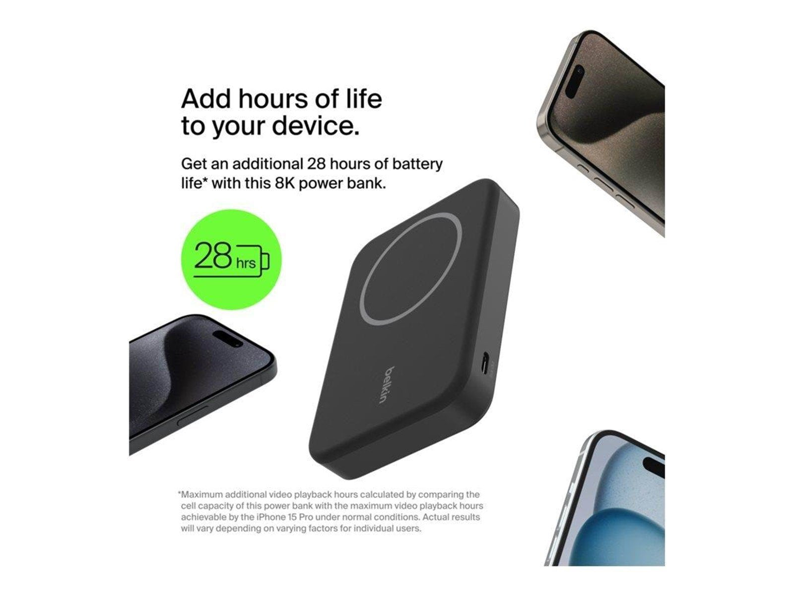 Belkin wireless power bank - magnetic with Qi2 - 24 pin USB-C - 15 Watt