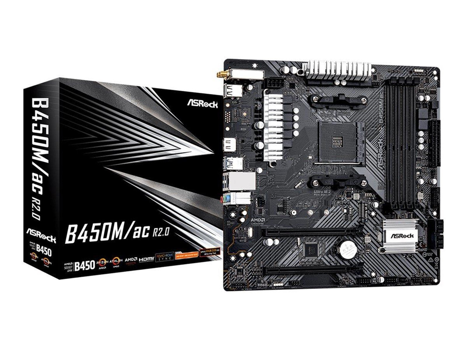 ASRock B450M/ac R2.0 Mainboard - AMD B450 - AMD AM4 socket - DDR4 RAM - Micro-ATX