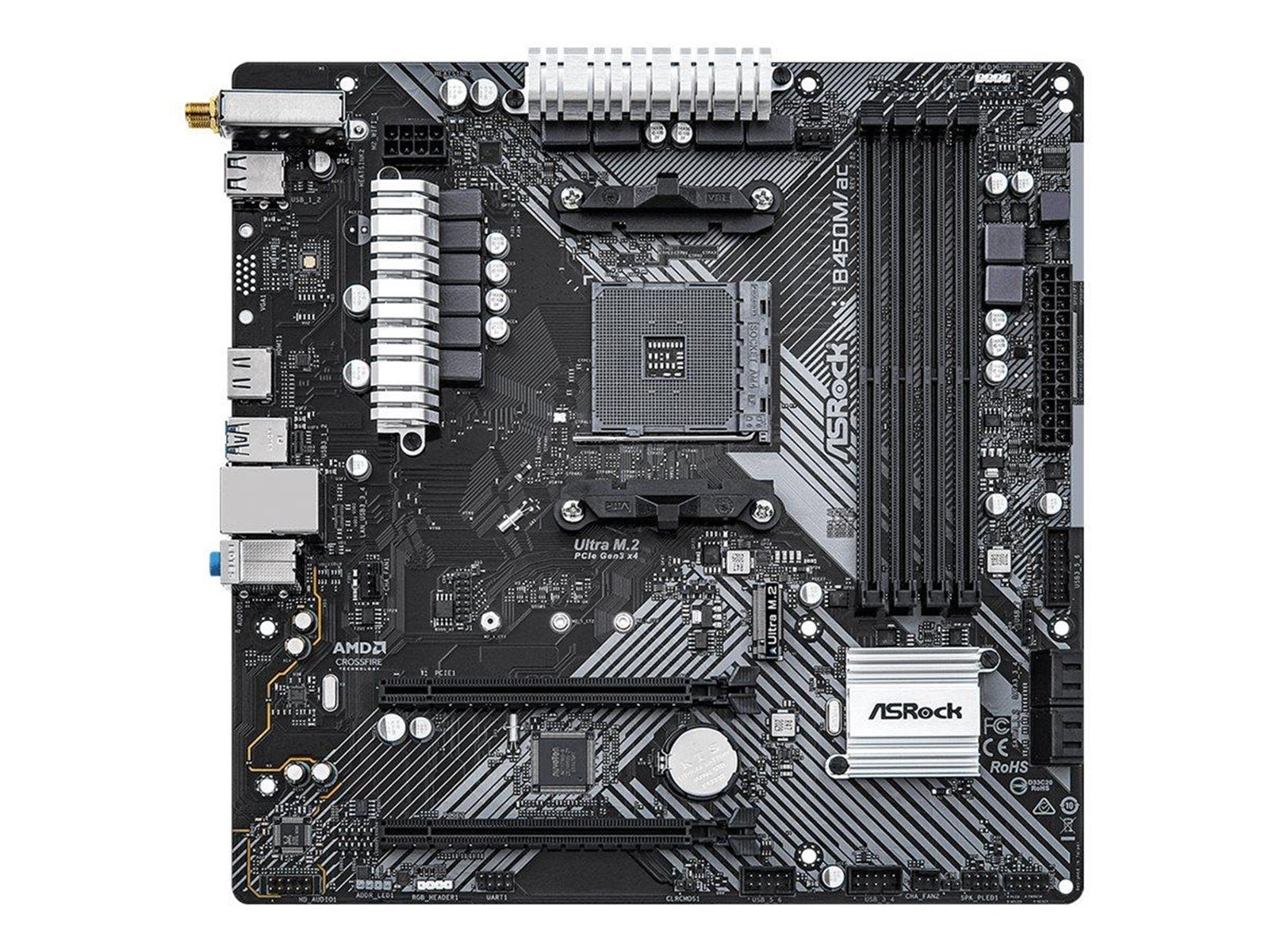 ASRock B450M/ac R2.0 Mainboard - AMD B450 - AMD AM4 socket - DDR4 RAM - Micro-ATX
