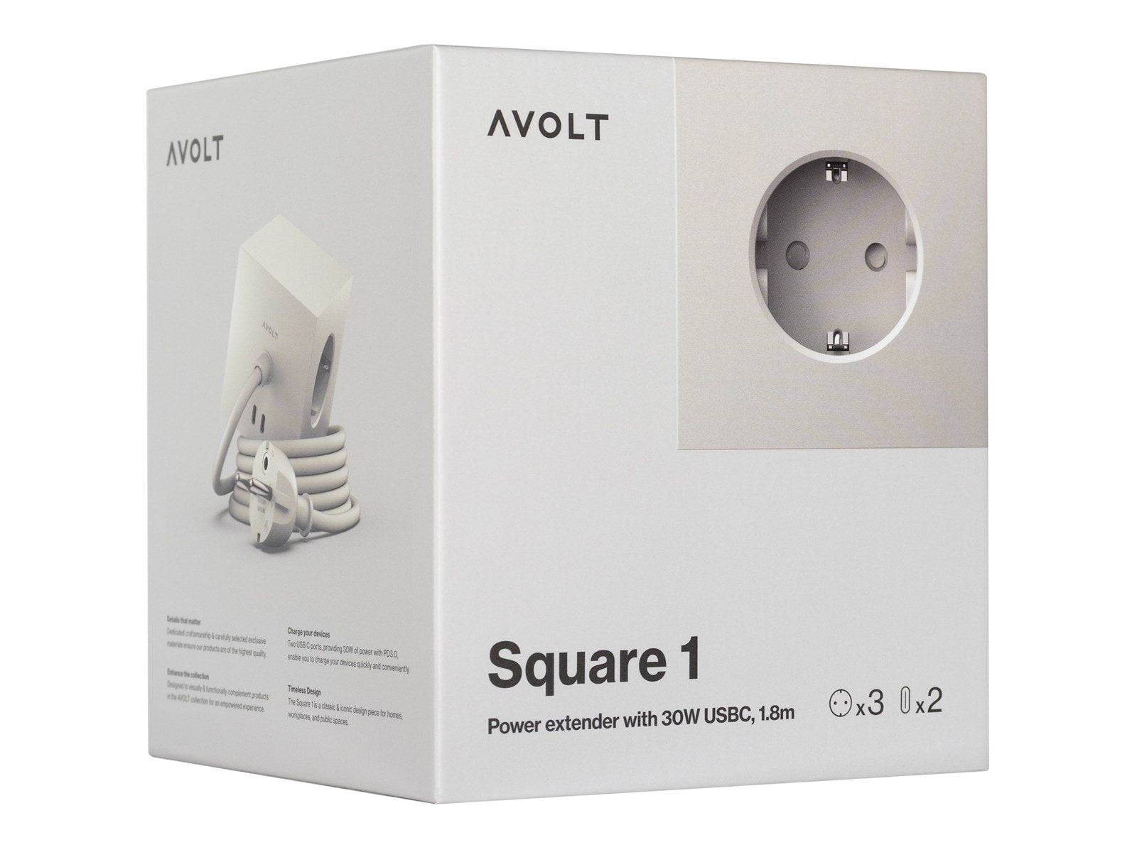 AVOLT Square 1 USB-C 30W 1.8 m - Gotland Gray