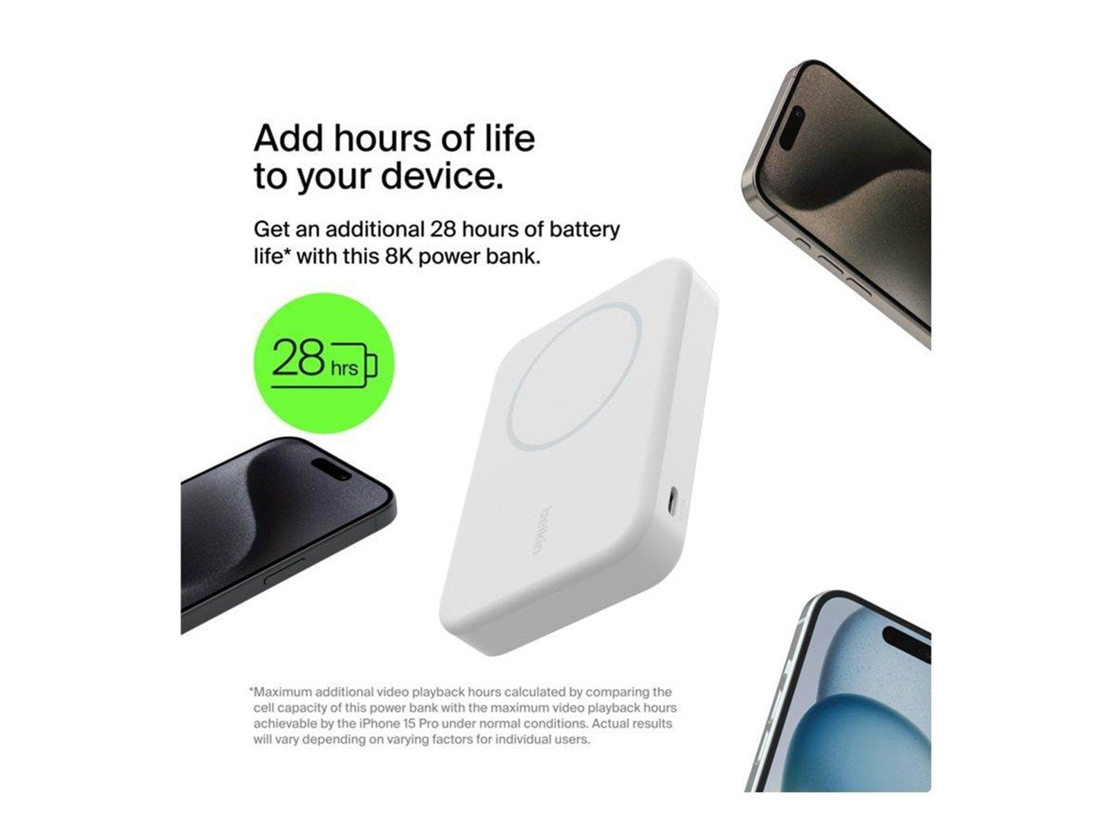 Belkin wireless power bank - magnetic with Qi2 - 24 pin USB-C - 15 Watt
