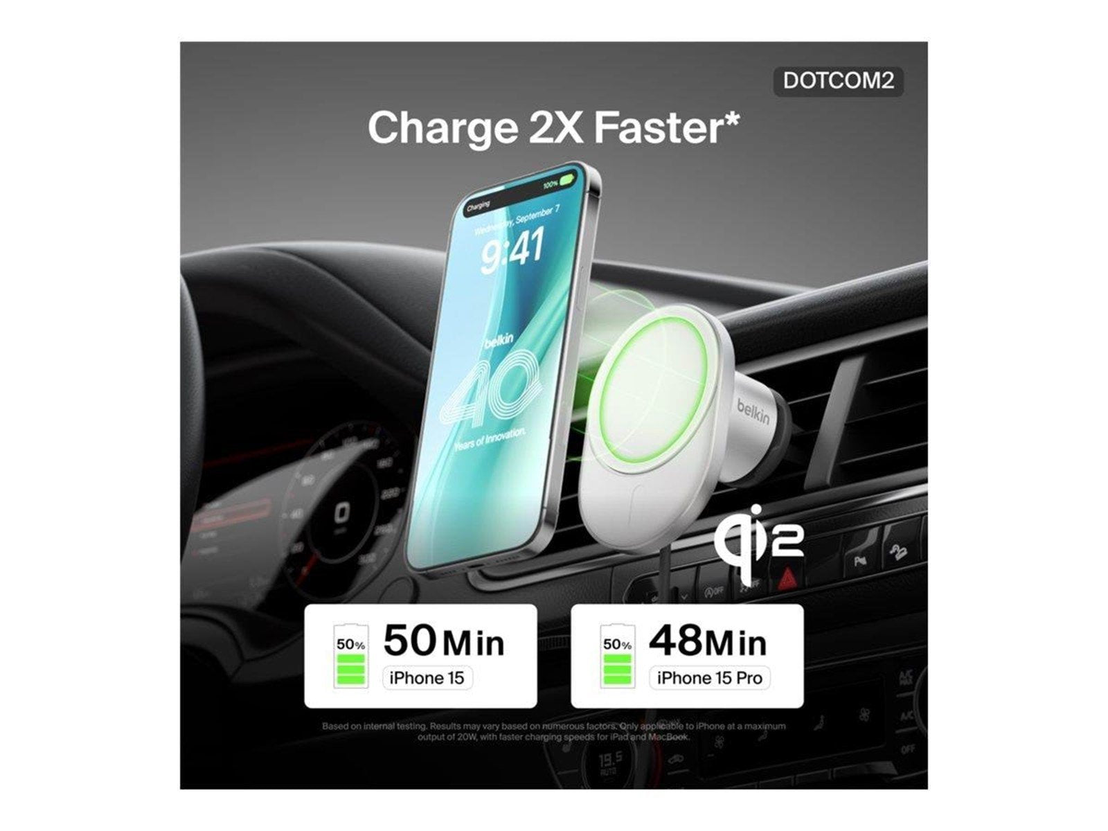 Belkin car wireless charging holder - magnetic with Qi2 + car power adapter - 15 Watt