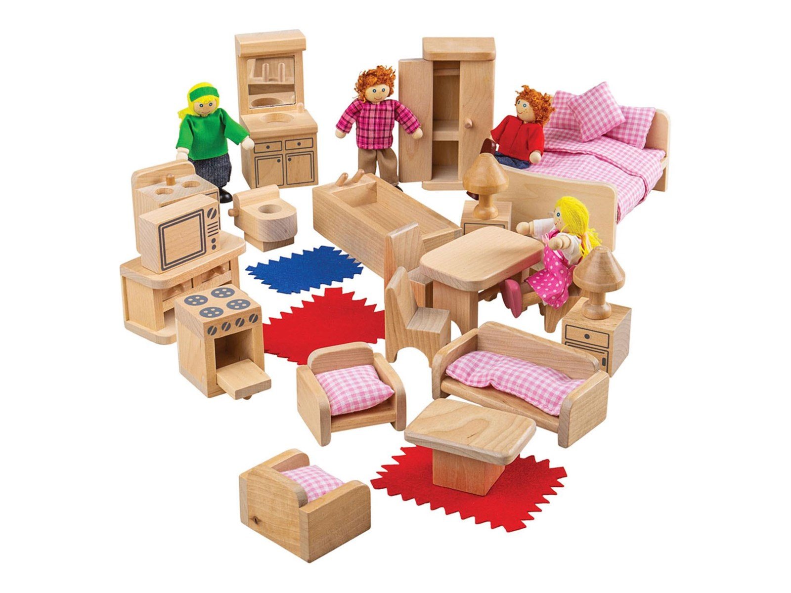 Bigjigs Wooden Doll Family with Furniture 26 pieces