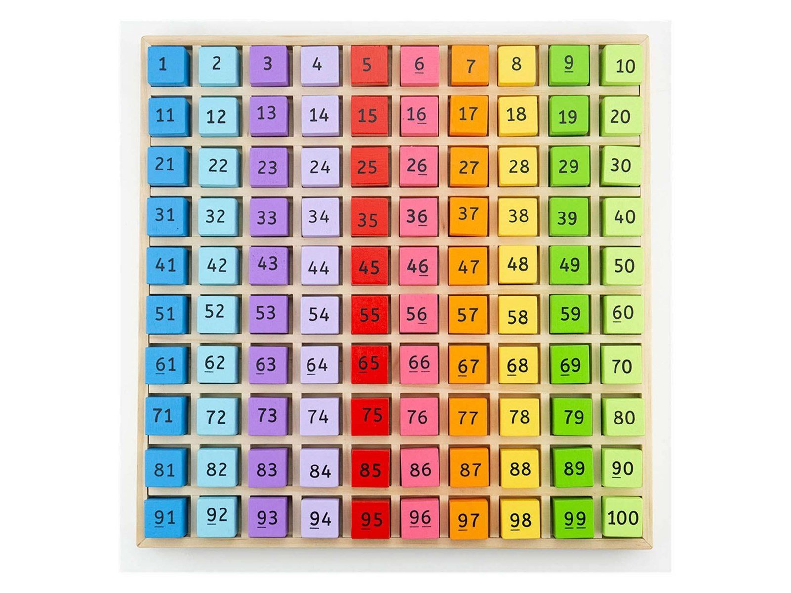 Bigjigs Wooden Number Blocks in a Square Board 100 pcs.