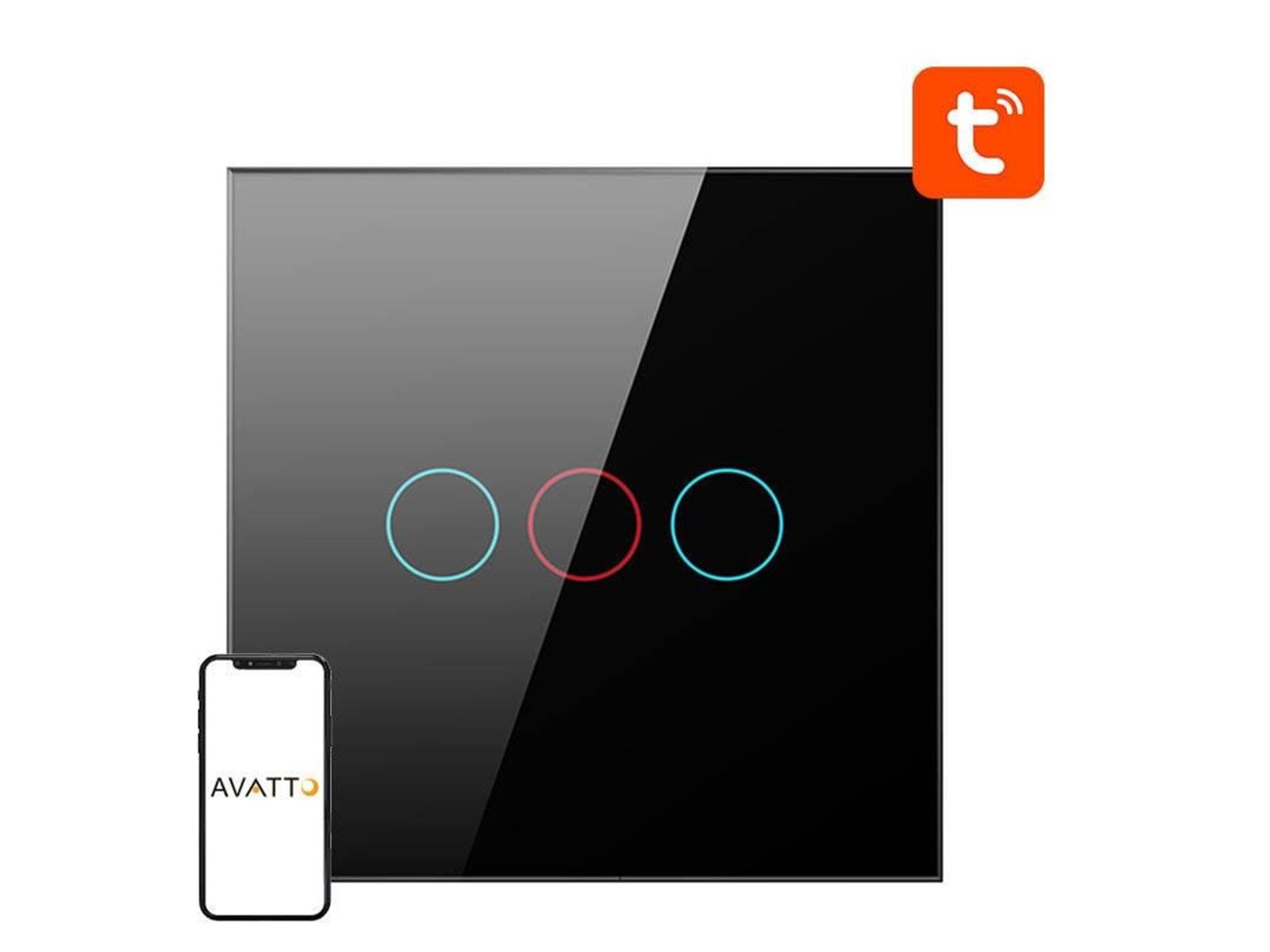 Avatto Smart Light Switch ZigBee ZTS02-EU-B3 3 Way TUYA (black)