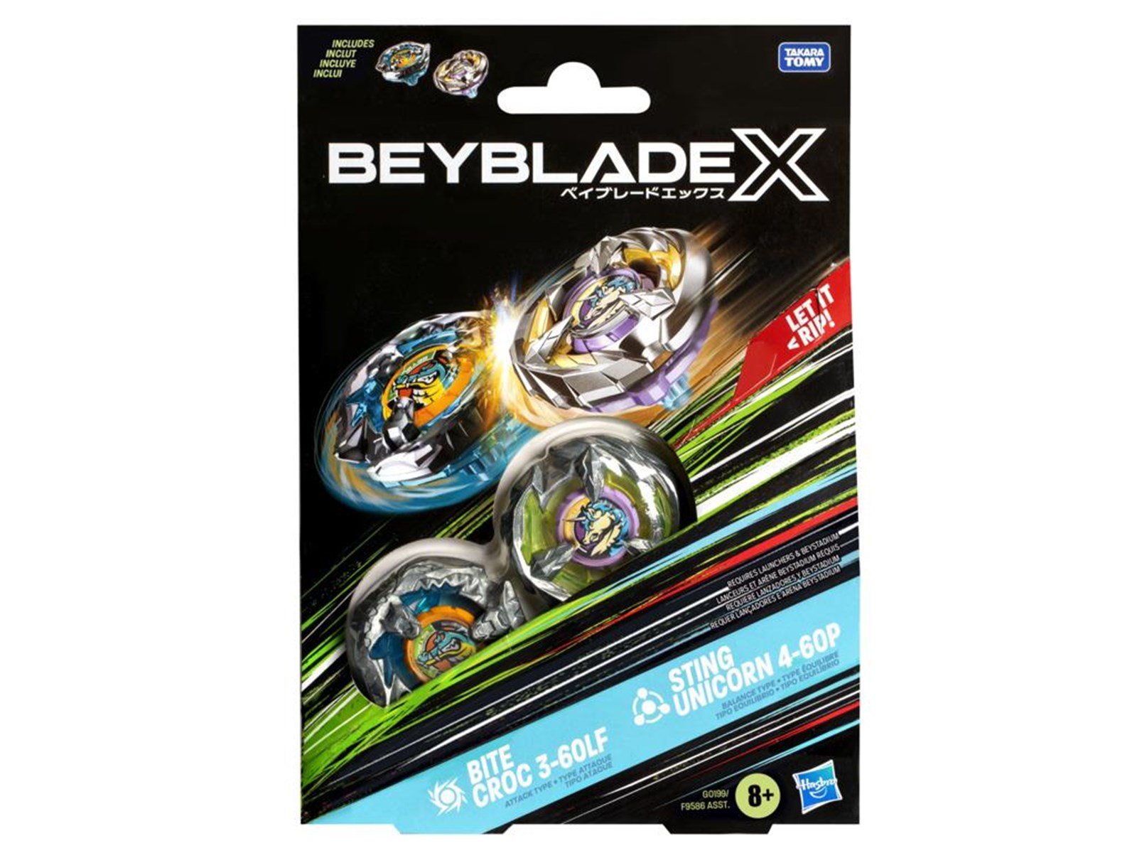 Beyblade X Bite Croc 3-60LF and Sting Unicorn 4-60P Top Dual Pack Set