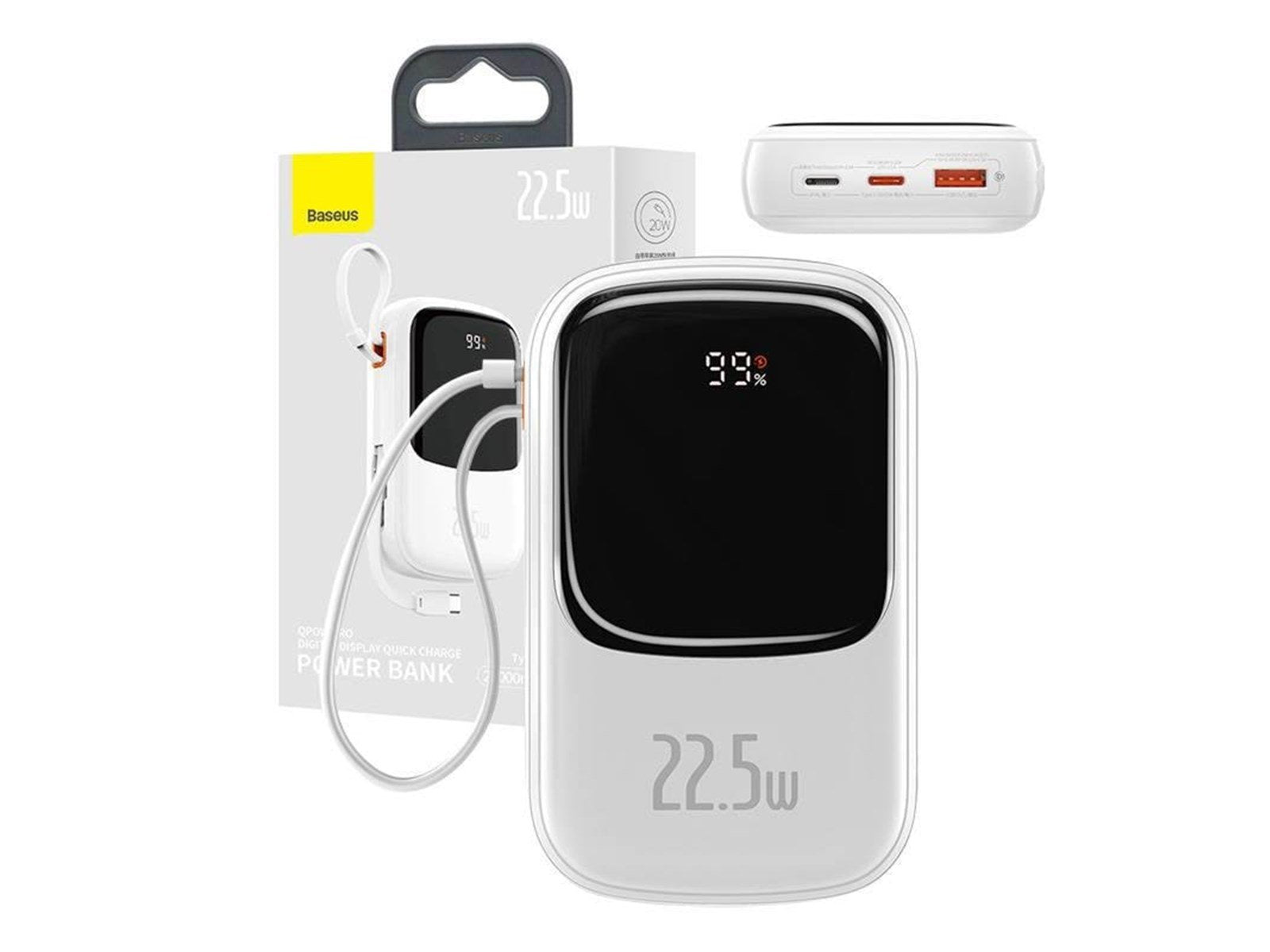 Baseus Powerbank Qpow PRO with cable 20000mAh 22.5W (White) Powerbank (Akku) - Weiß - 20000 mAh