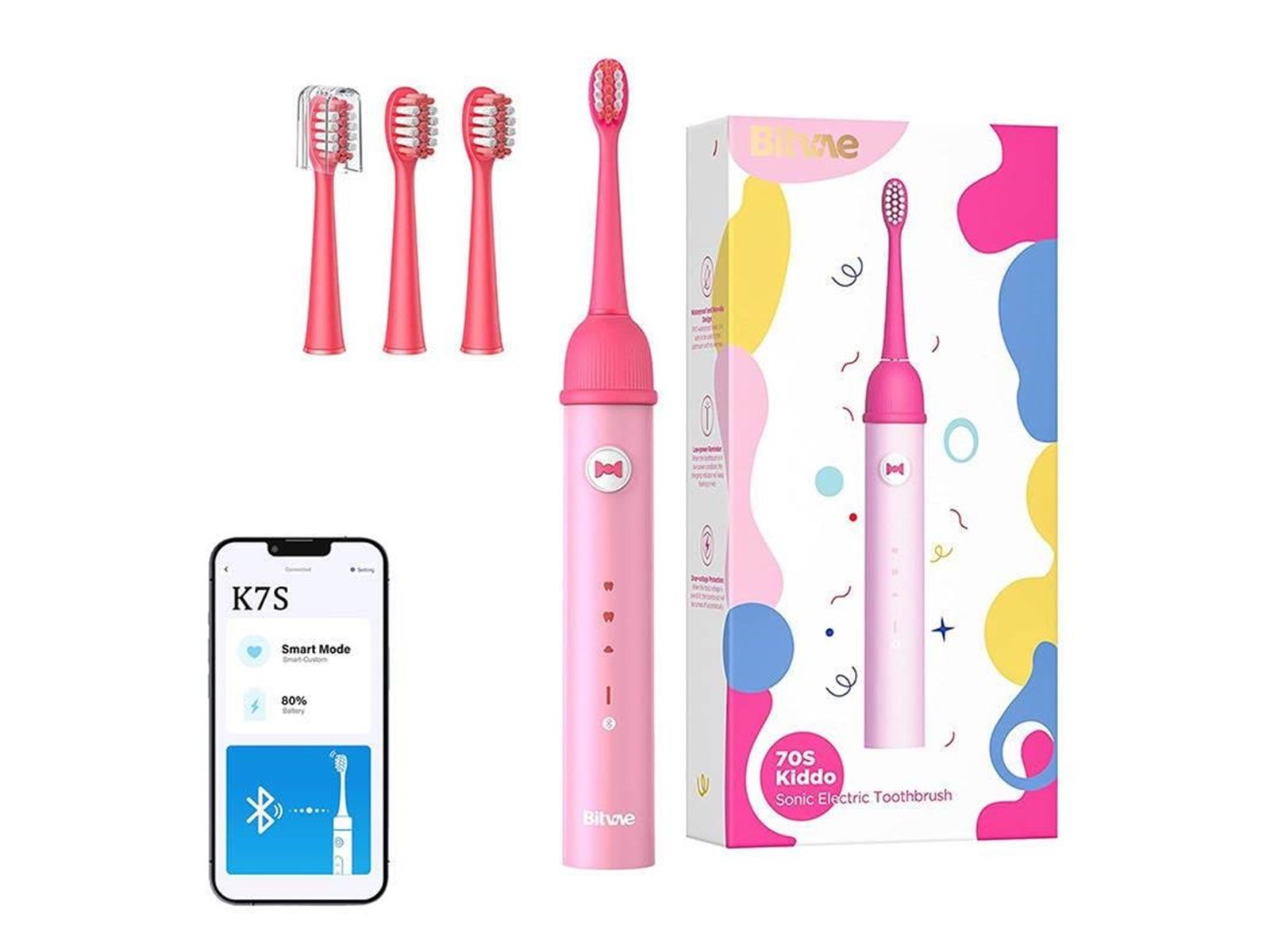 Bitvae Elektrische Zahnbürste Sonic toothbrush for kids with app and tip set K7S (pink)