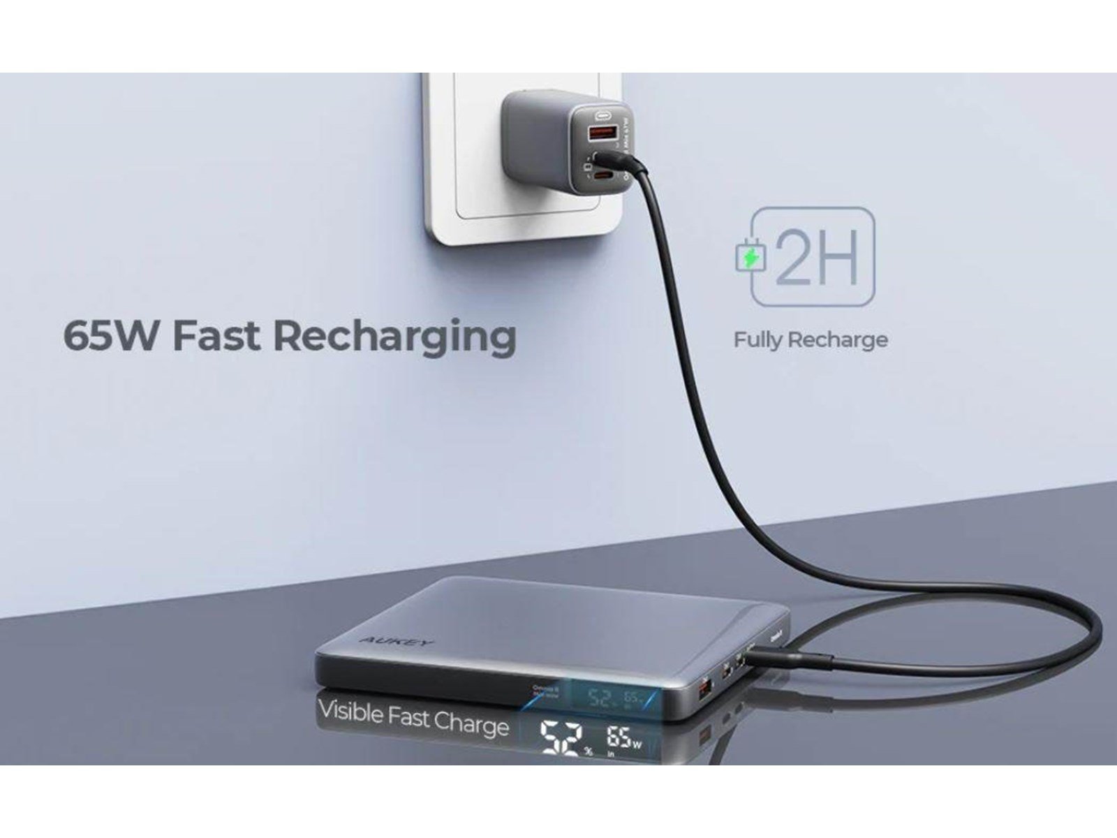 Aukey Powerbank 100W 20000mAh 3xUSB-C PD 3.0 Powerbank (Akku) - Grau - 20000 mAh