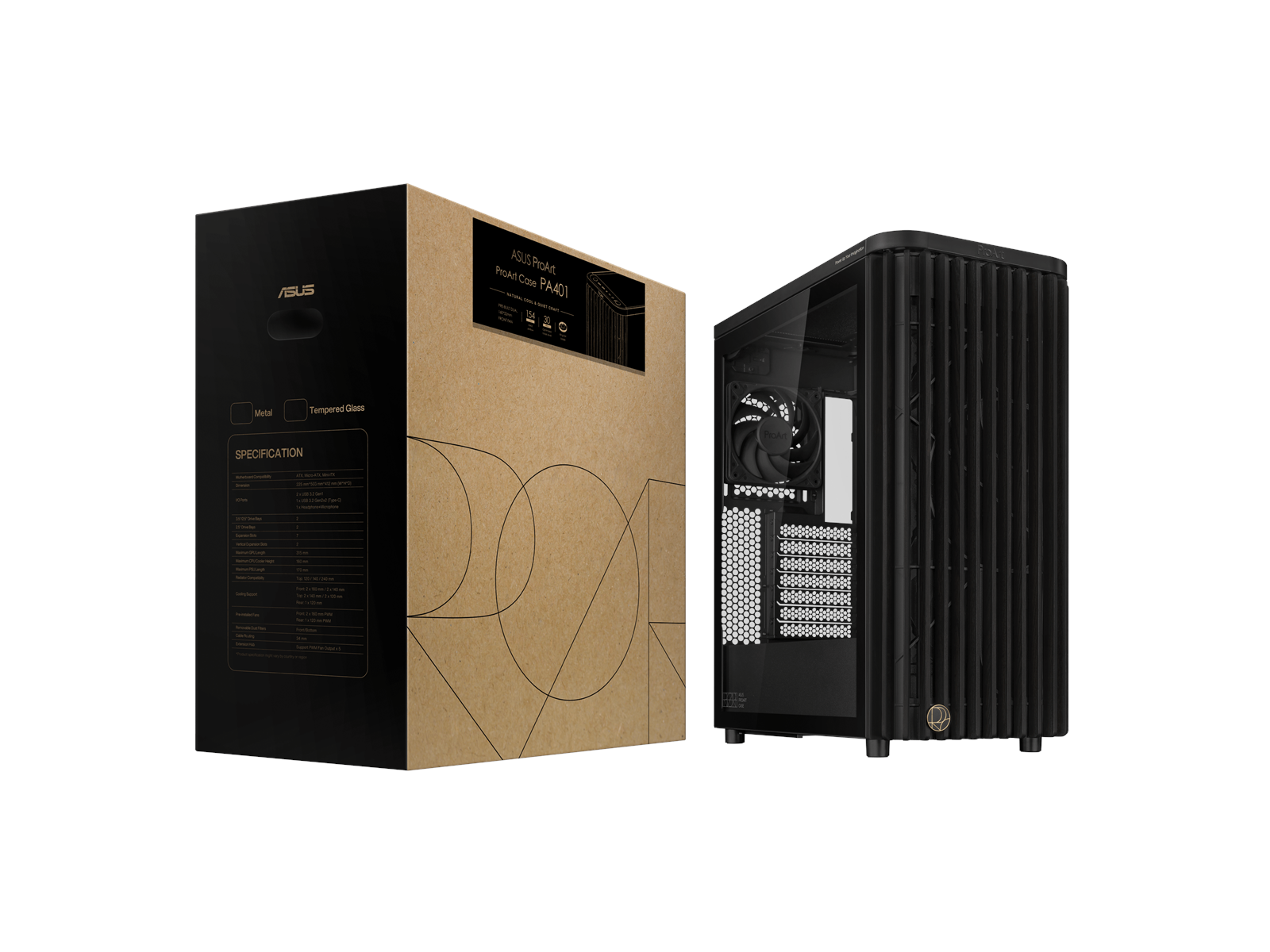 ASUS PROART PA401 Wood TG - Gehäuse - Miditower - Schwarz