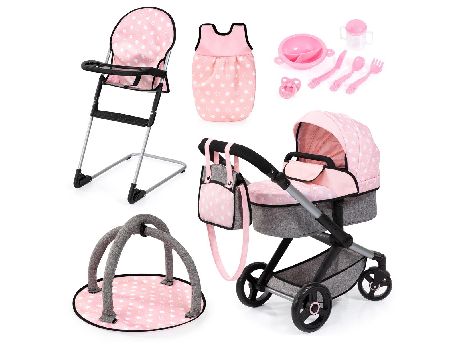 Bayer Design Doll's Pram Xeo Deluxe Set - Grey/Pink