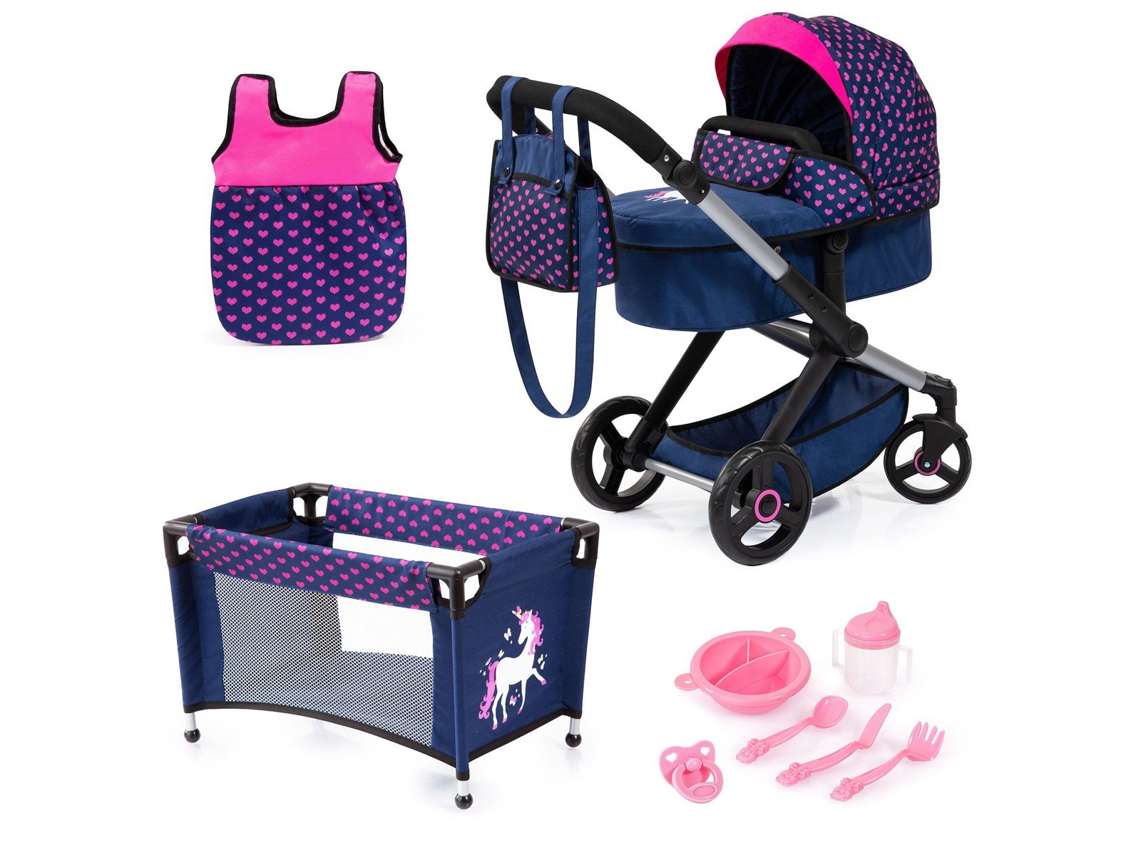 Bayer Design Doll's Pram Xeo Mega Set - Navy (17054AB)